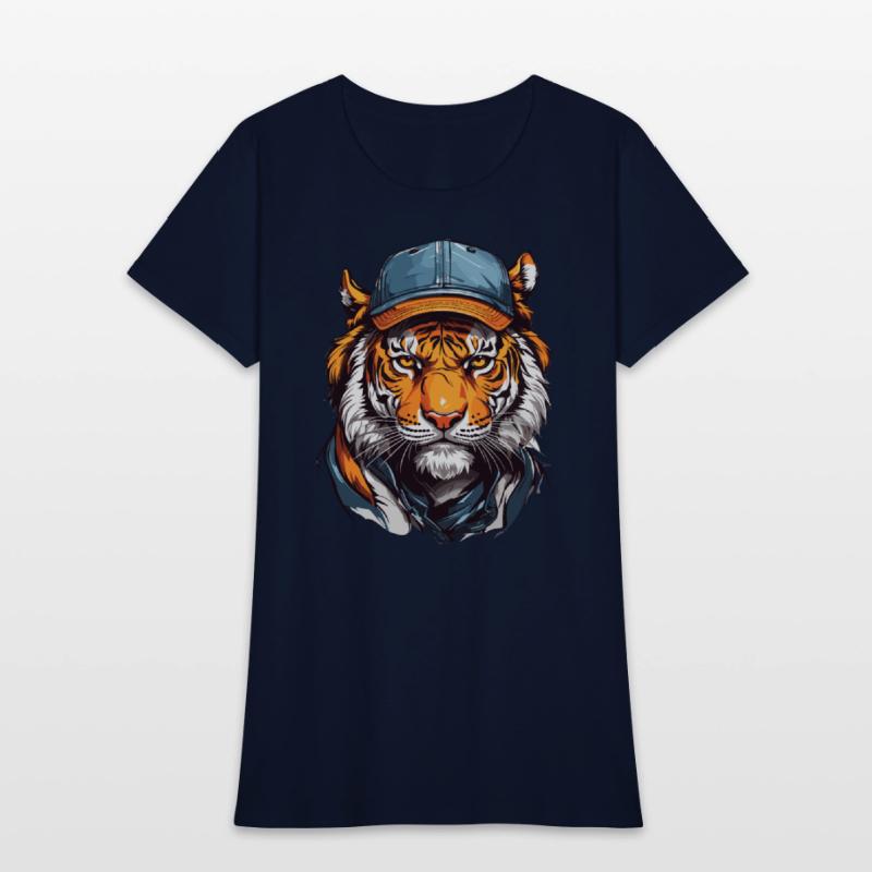Tiger head wearing trucker hat cap