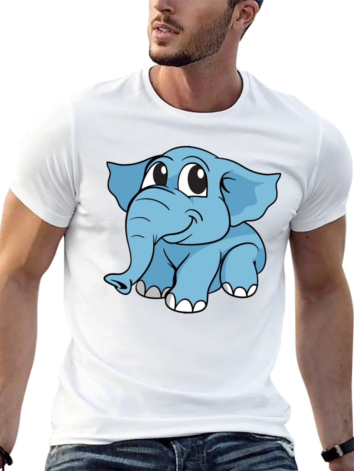 Cute Elephant Graphic T-Shirt - Black Cotton Blend