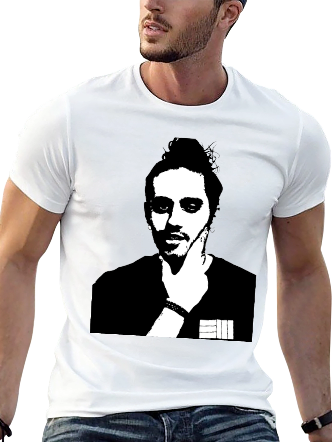Black T-shirt with Mans Portrait Graphic