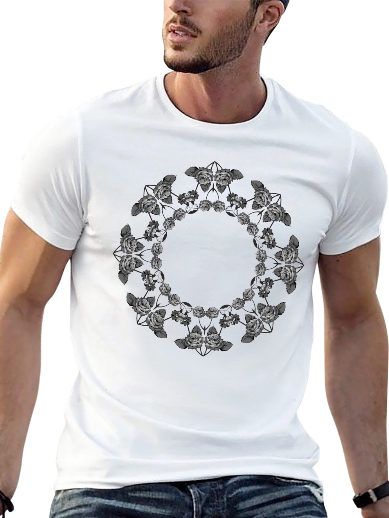 Black Floral Mandala T-Shirt