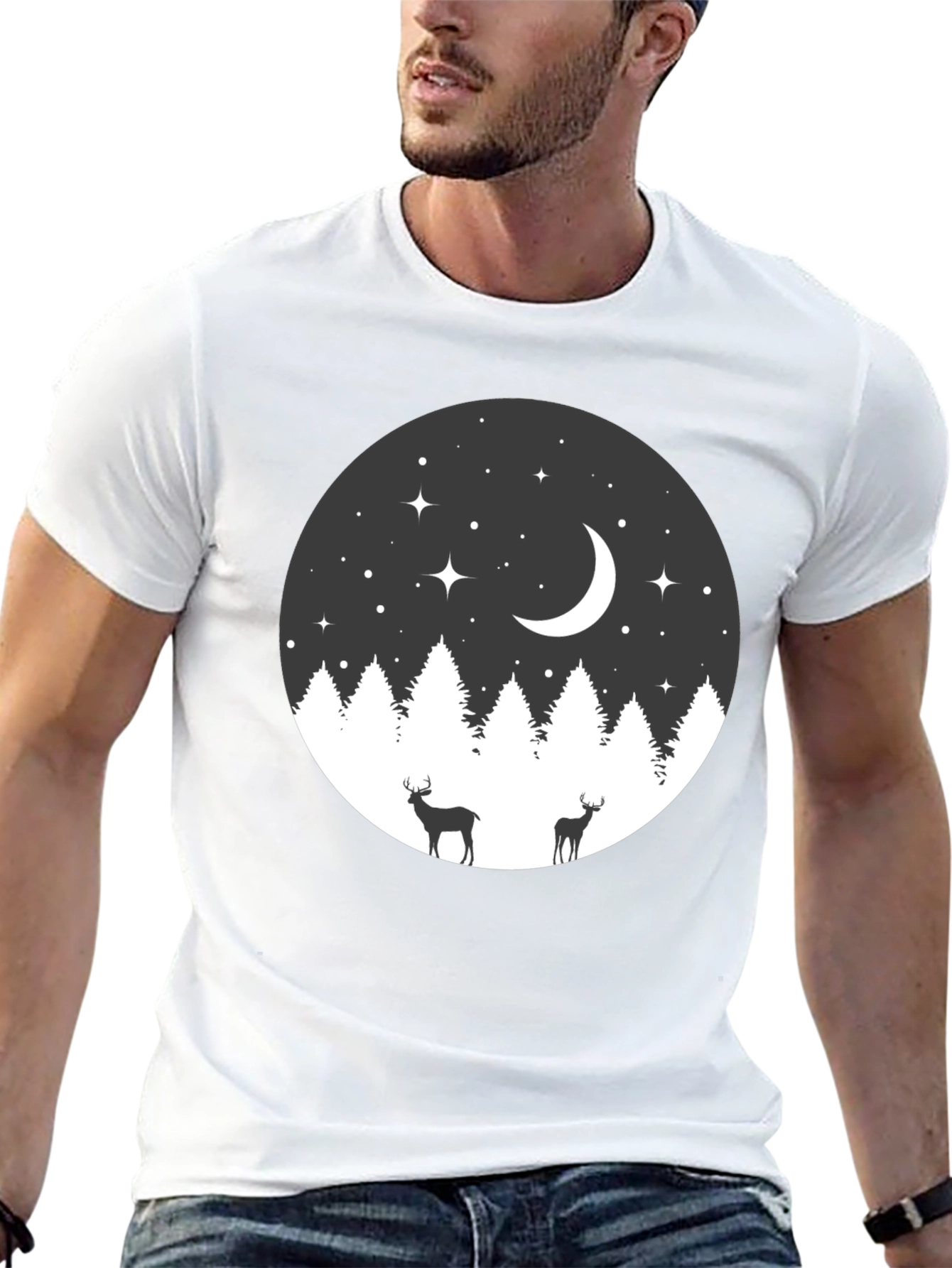 Night Forest Deer Graphic Tee
