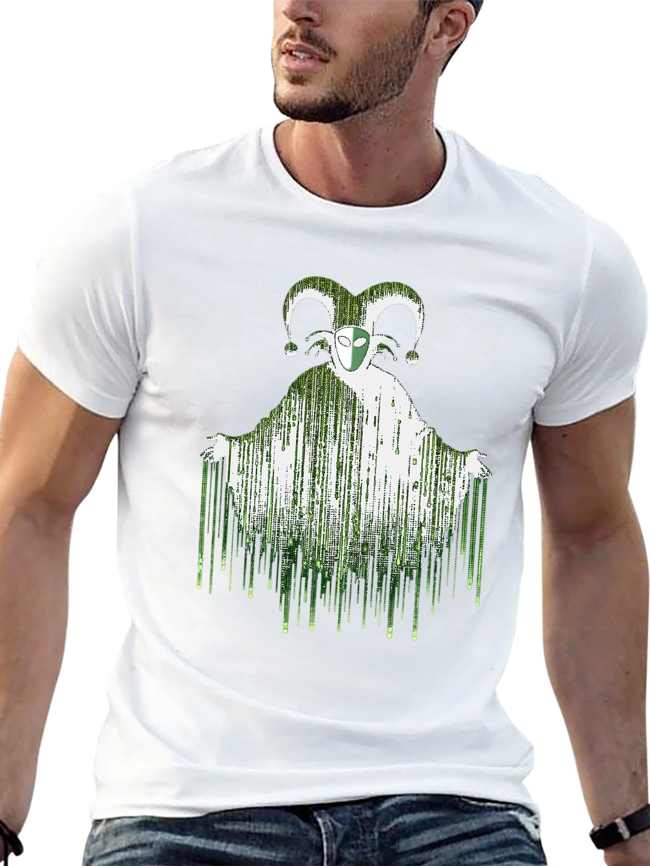 Matrix Jester Graphic Tee - Stylish Mens Black T-Shirt