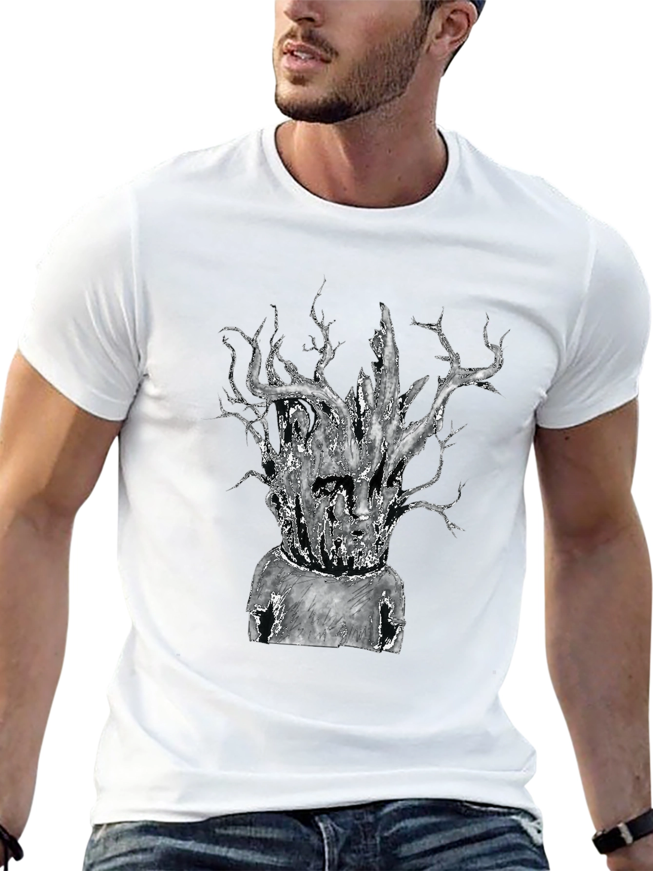 Unique Tree-Head Graphic Black T-Shirt