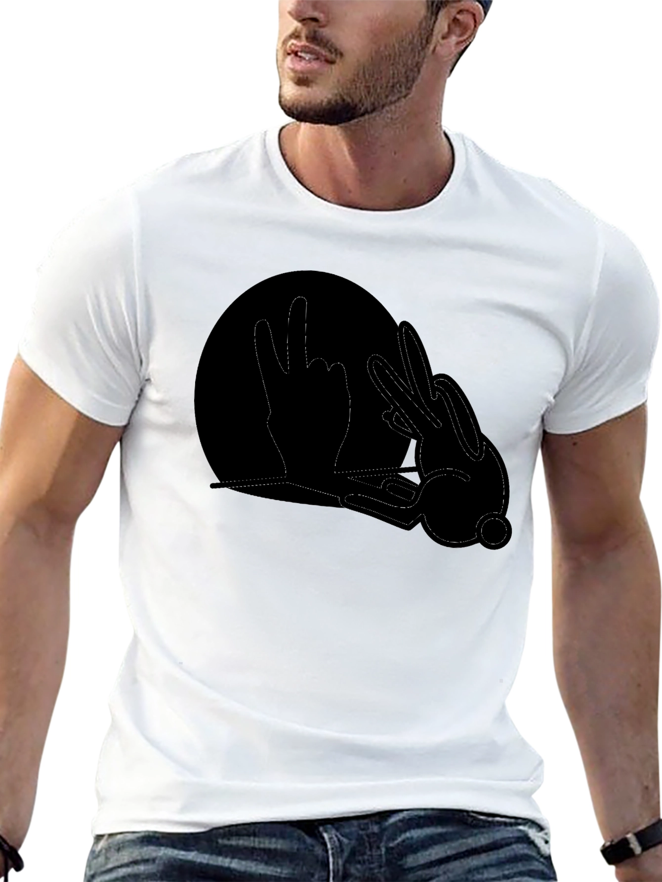 Black Graphic Tee - Hand Shadow Rabbit Design