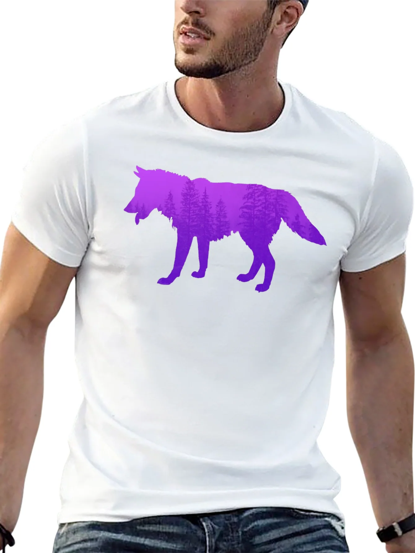 Wolf Silhouette Forest Graphic T-Shirt
