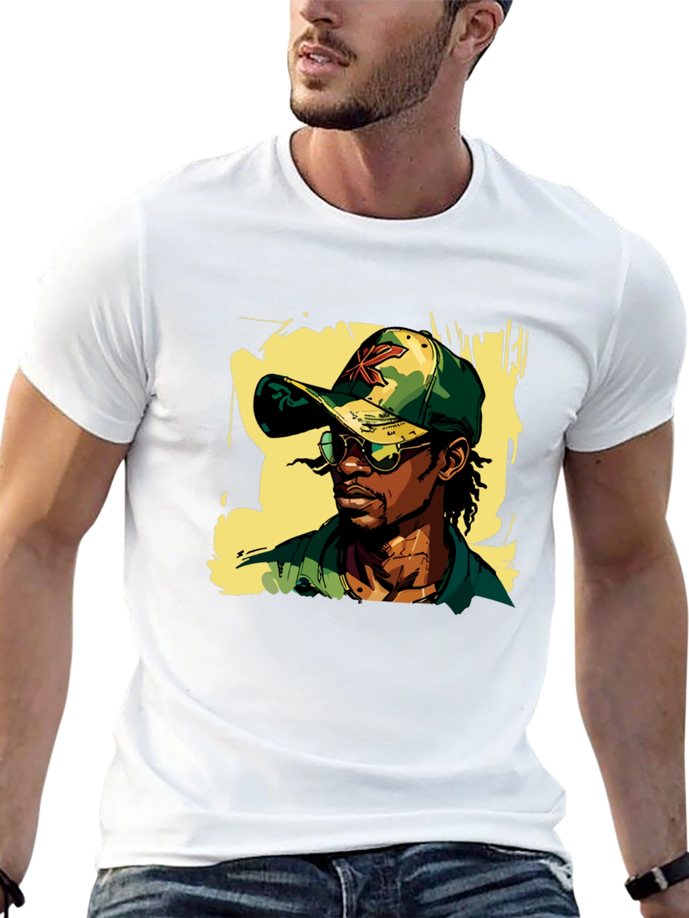 Cool Camo Cap Graphic Black T-Shirt