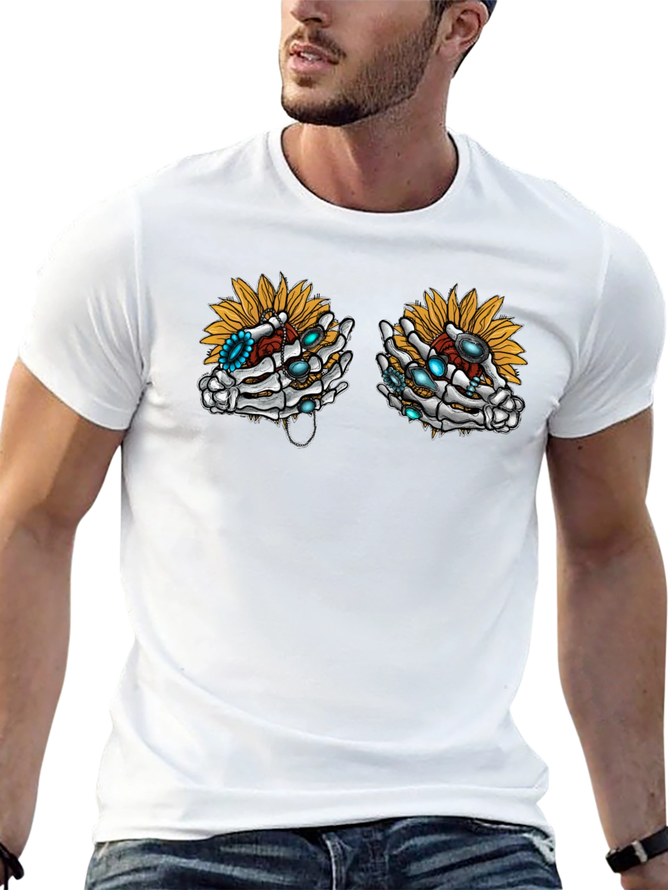 Skeleton Hand Sunflower Graphic Tee