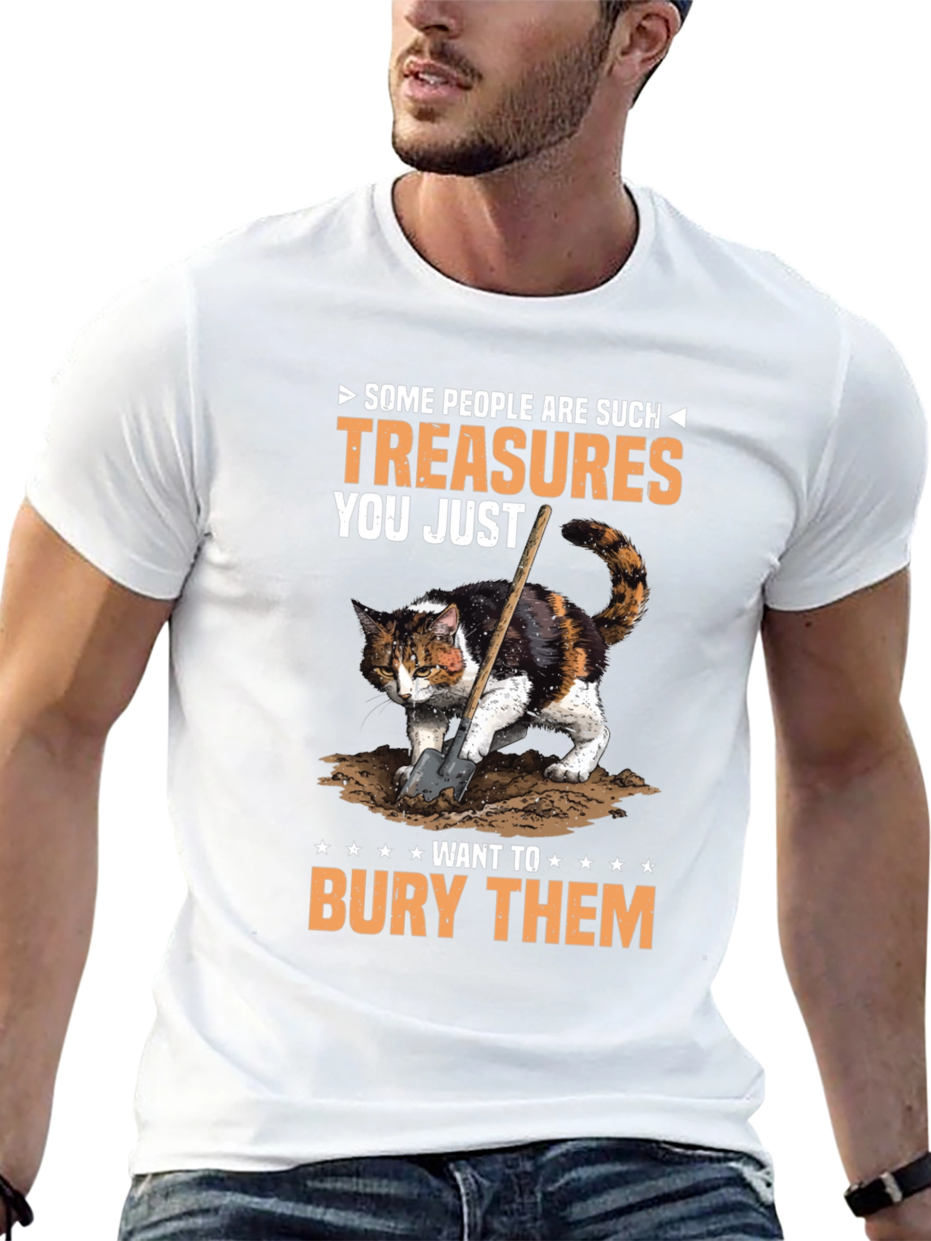 Humorous Cat T-Shirt: Bury the Treasures!