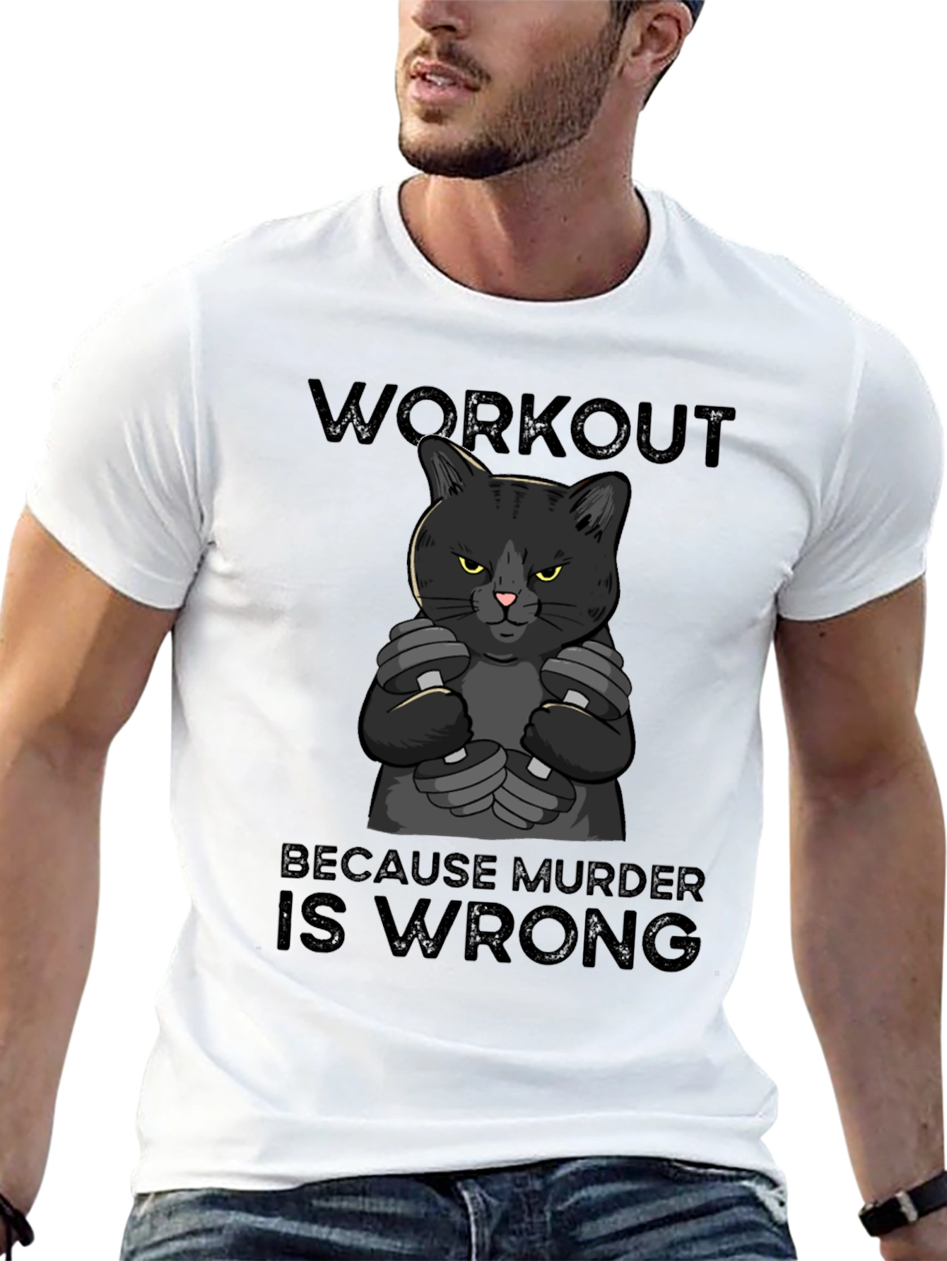 Workout Because Murder is Wrong Cat T-Shirt