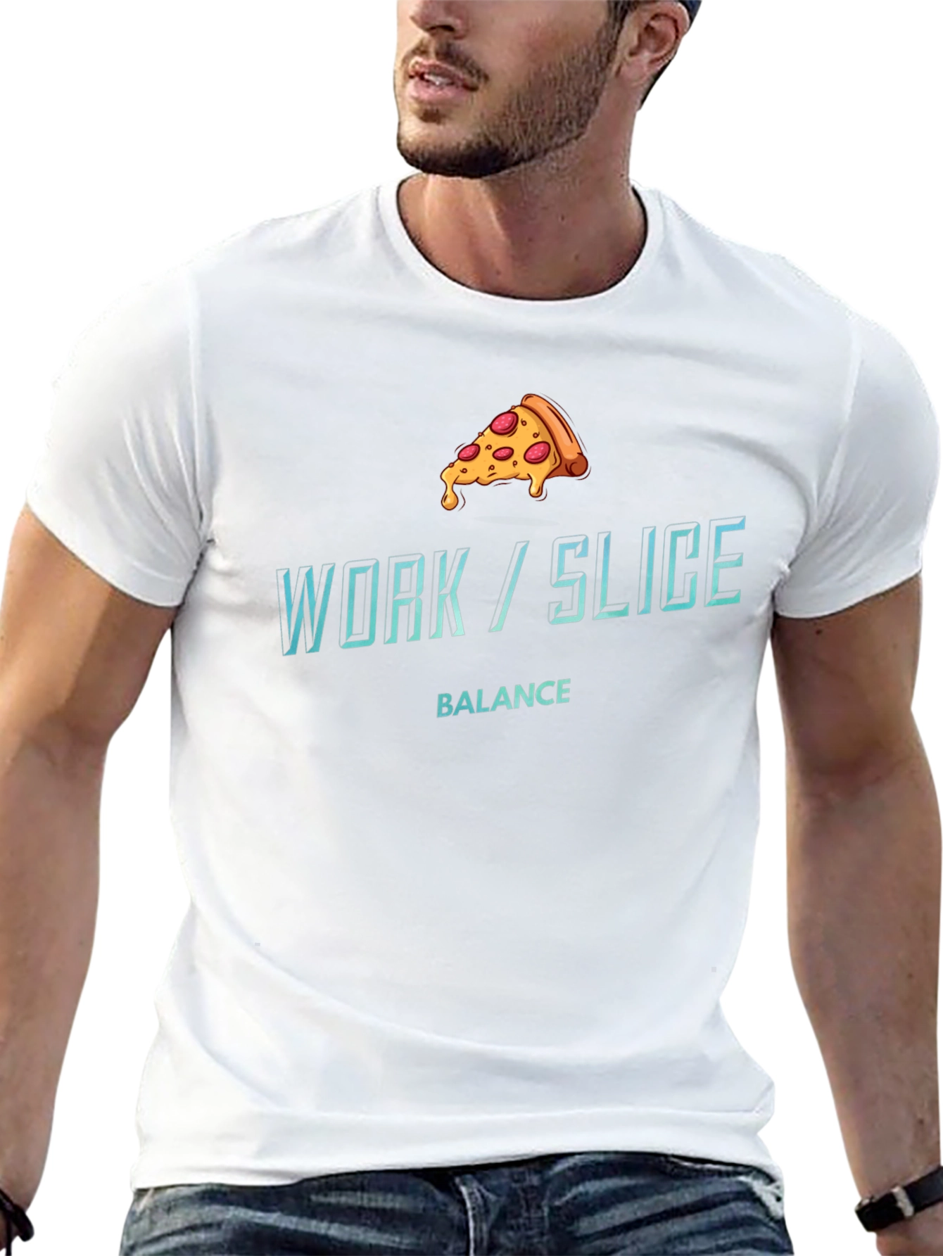 Work/Slice Balance Funny Pizza Graphic T-Shirt