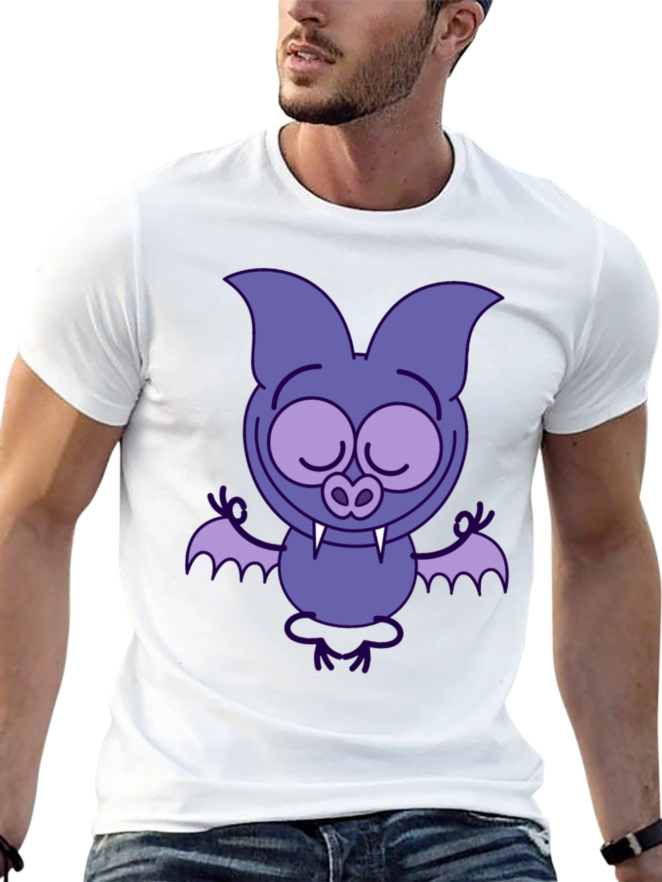 Meditating Bat Graphic Tee - Cool Cartoon Design!