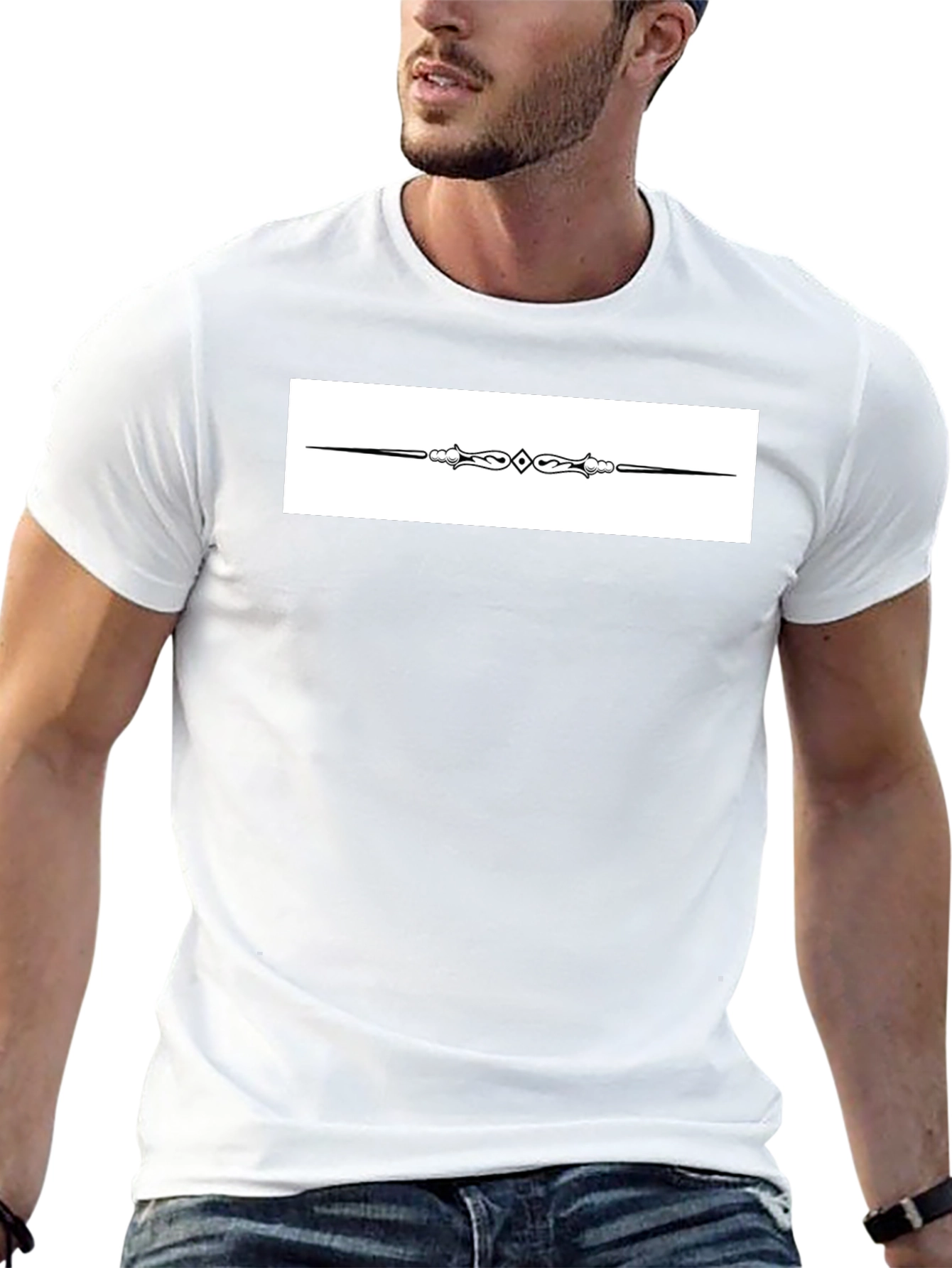 Elegant Black T-Shirt with Ornate Divider Design