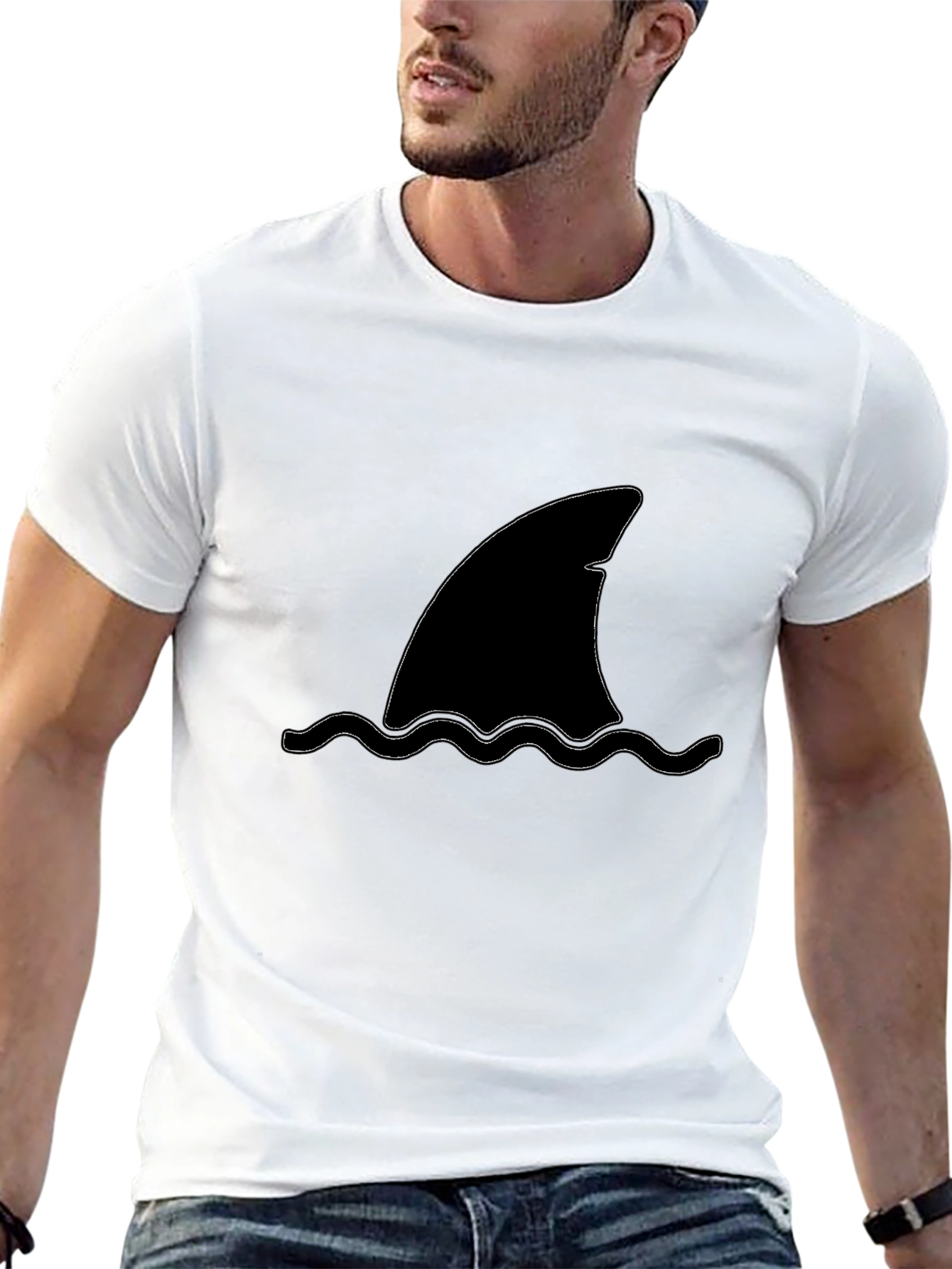 Shark Fin Graphic Tee - Black Cotton T-Shirt
