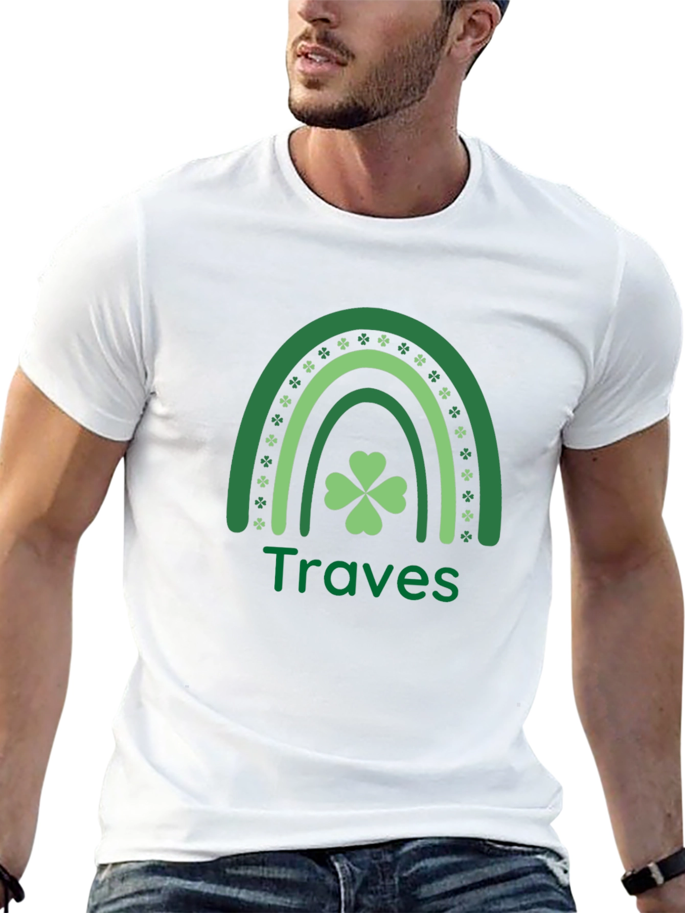 Traves St. Patricks Day Rainbow Clover T-Shirt