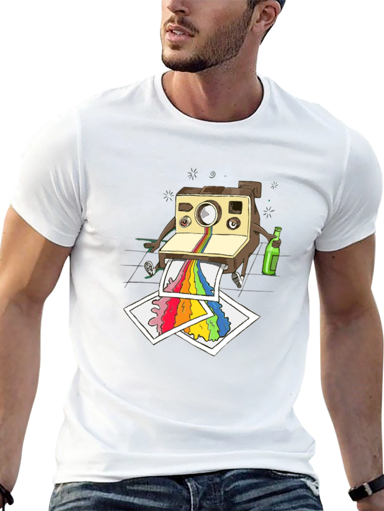 Retro Camera Rainbow T-Shirt - Artsy Mens Black Tee