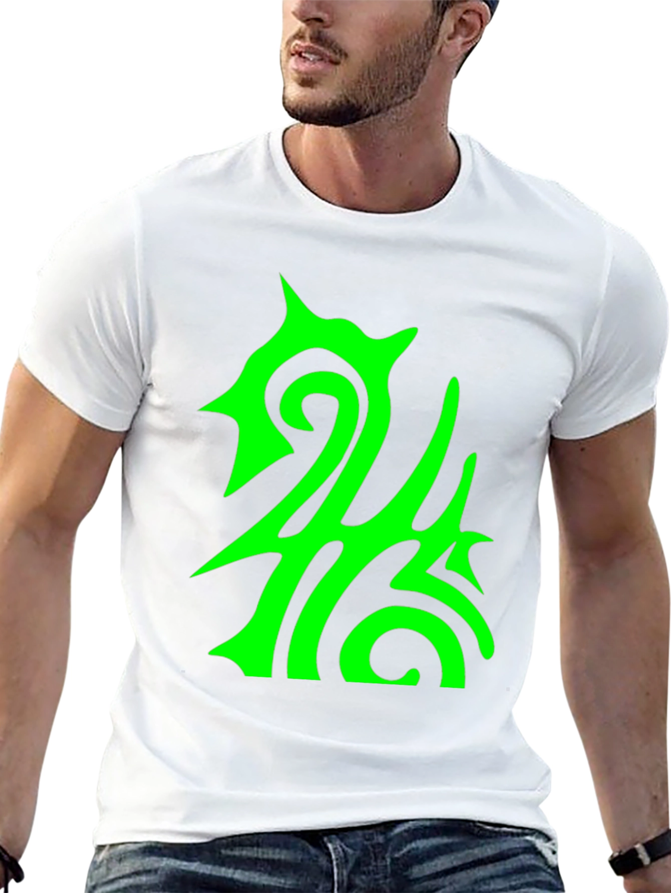 Abstract Green Graphic Print Black Tee