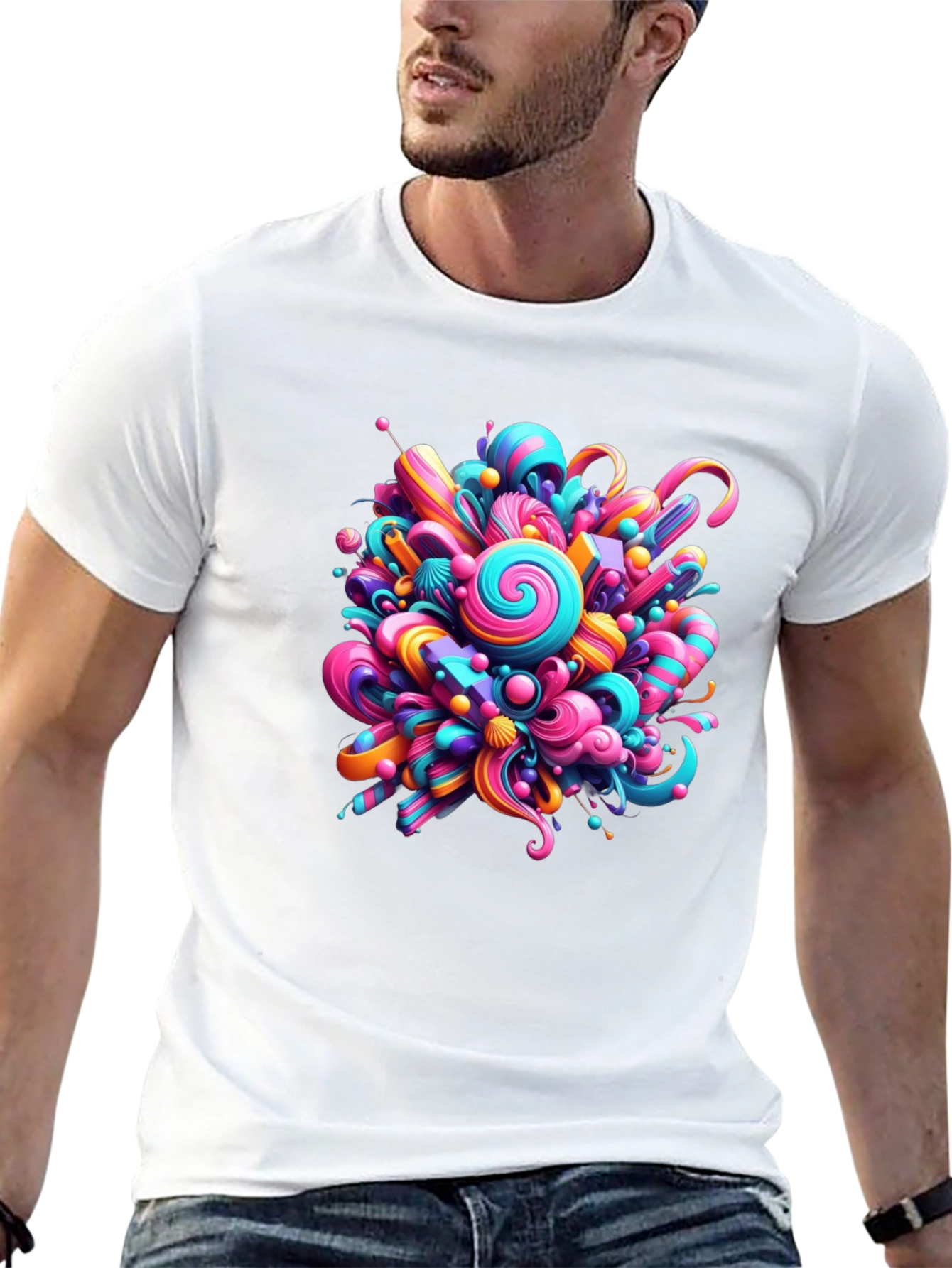 Vibrant Candy Burst Graphic Tee - Unique Design