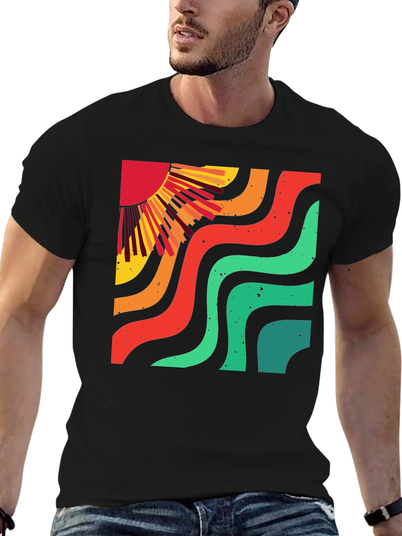 Retro Sun Wave Black T-Shirt