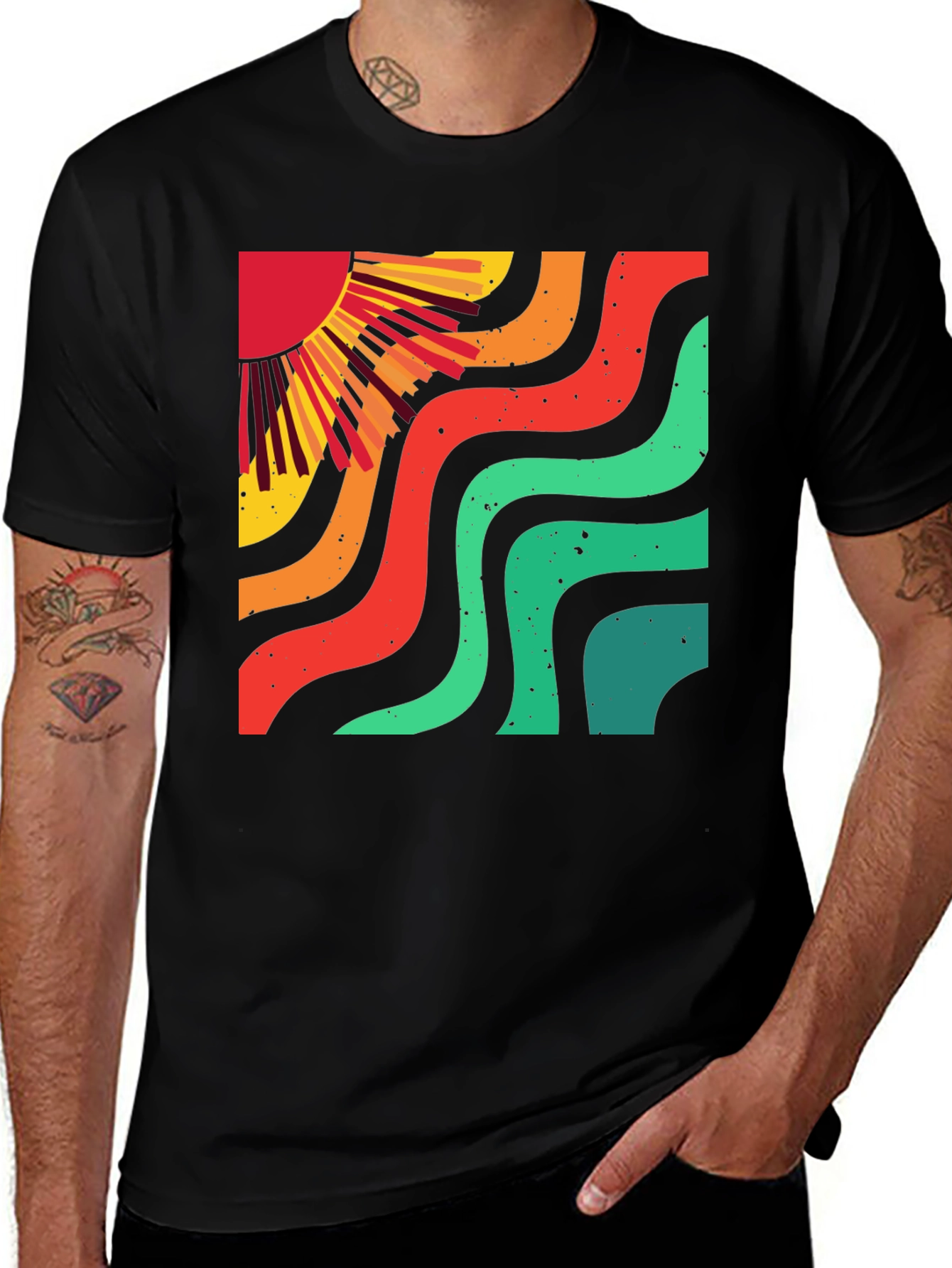 Retro Sun Wave Black T-Shirt