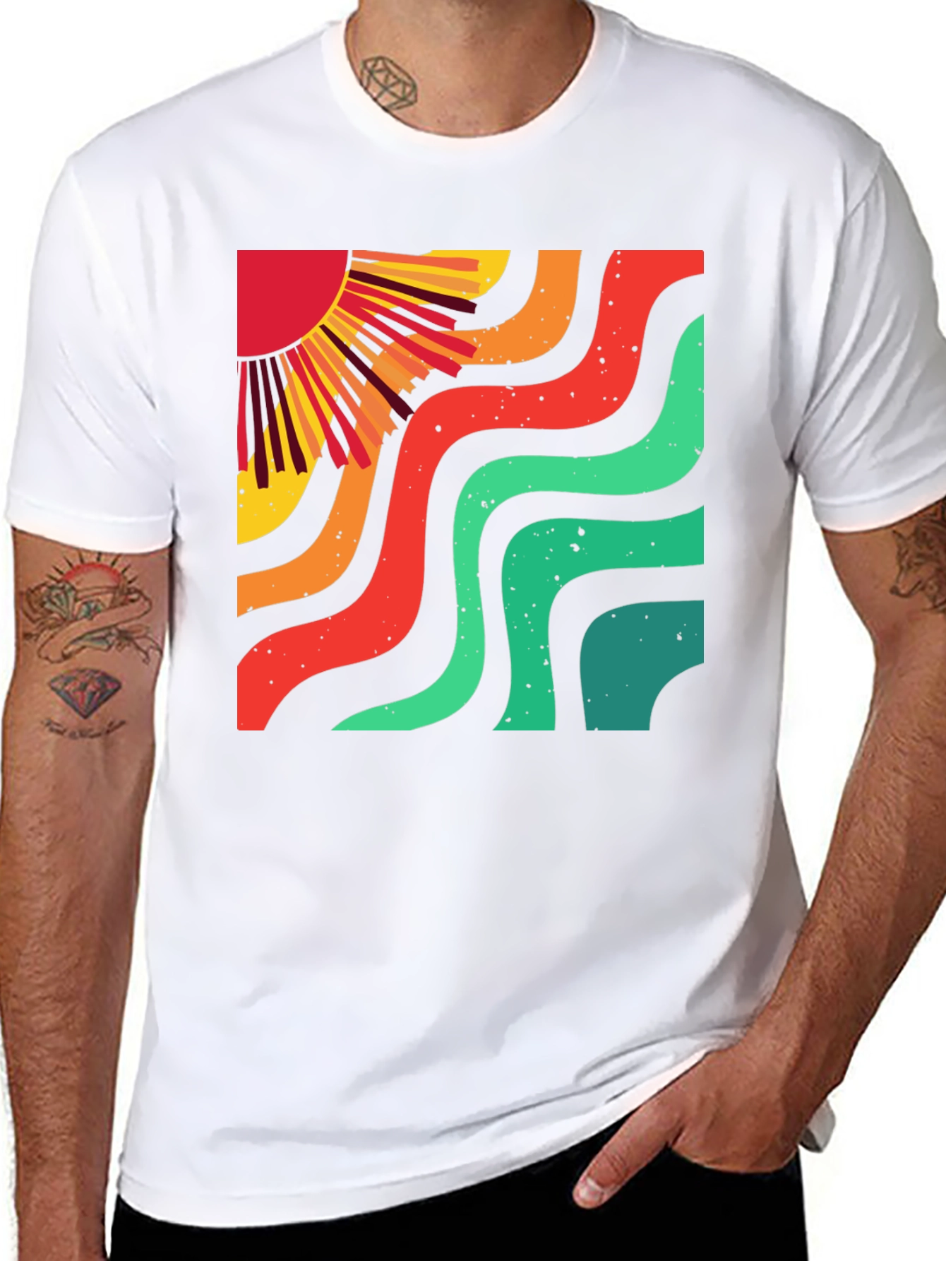 Retro Sun Wave Black T-Shirt