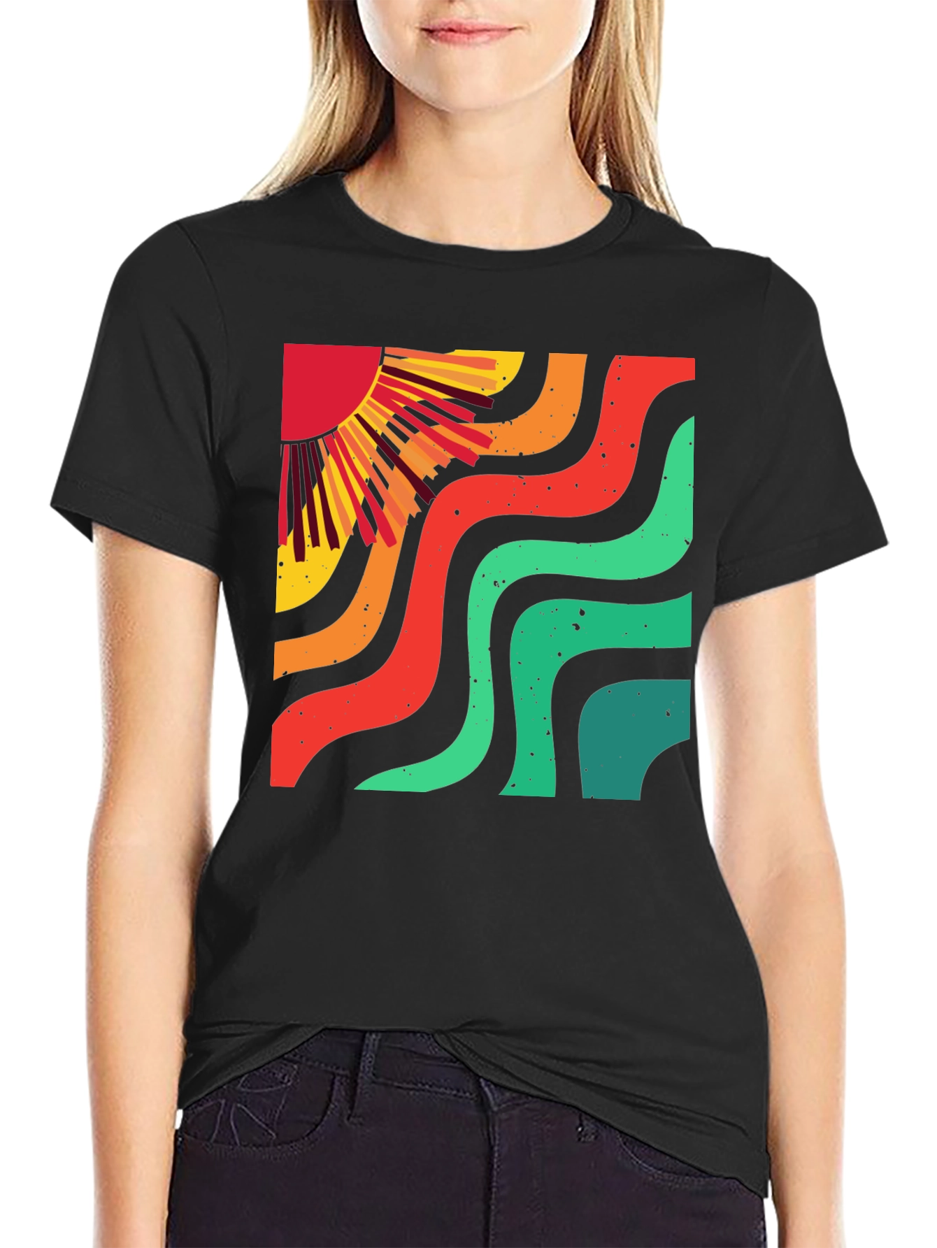 Retro Sun Wave Black T-Shirt