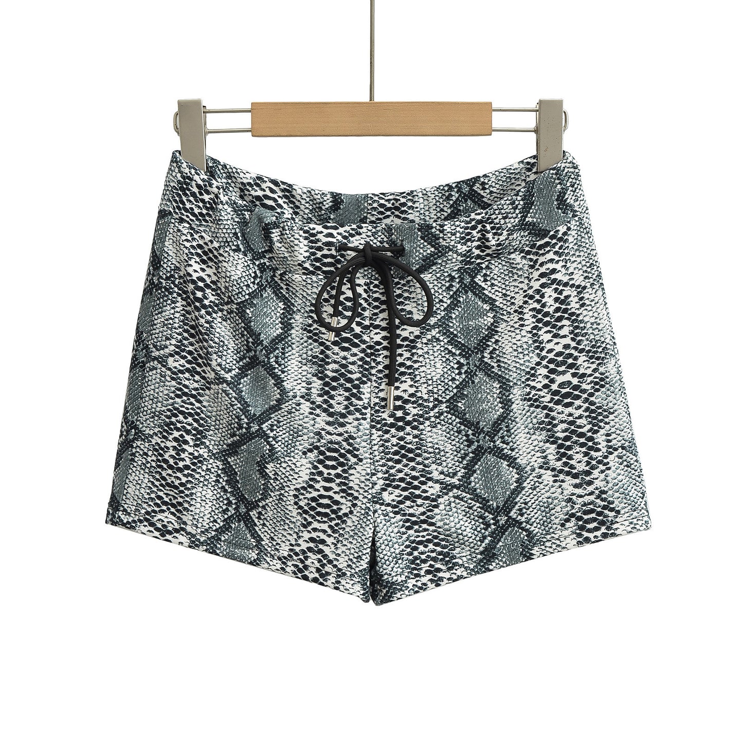 Two piece leopard print halter top+drawstring low waisted shorts