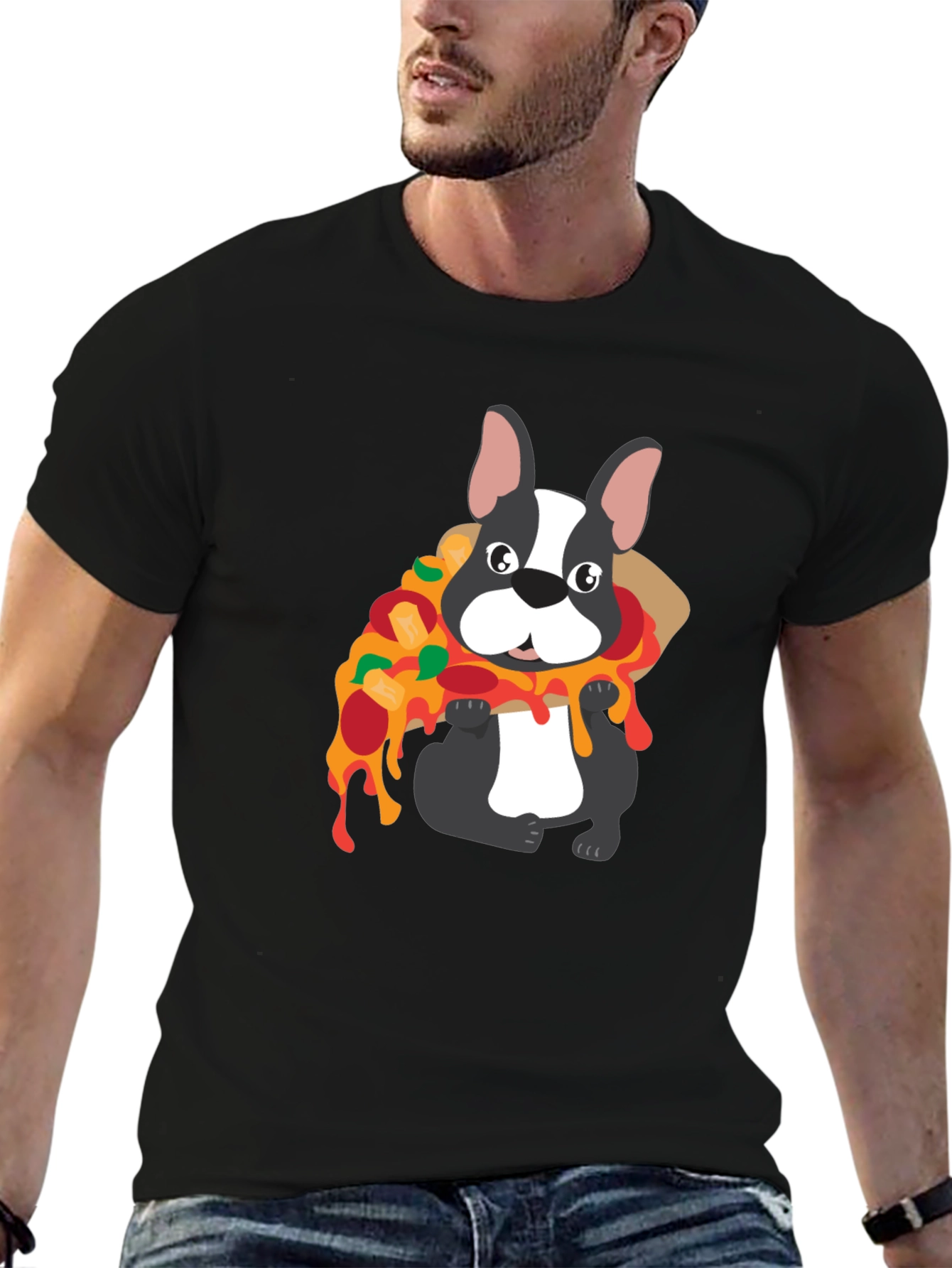 Dog with Pizza Graphic T-Shirt