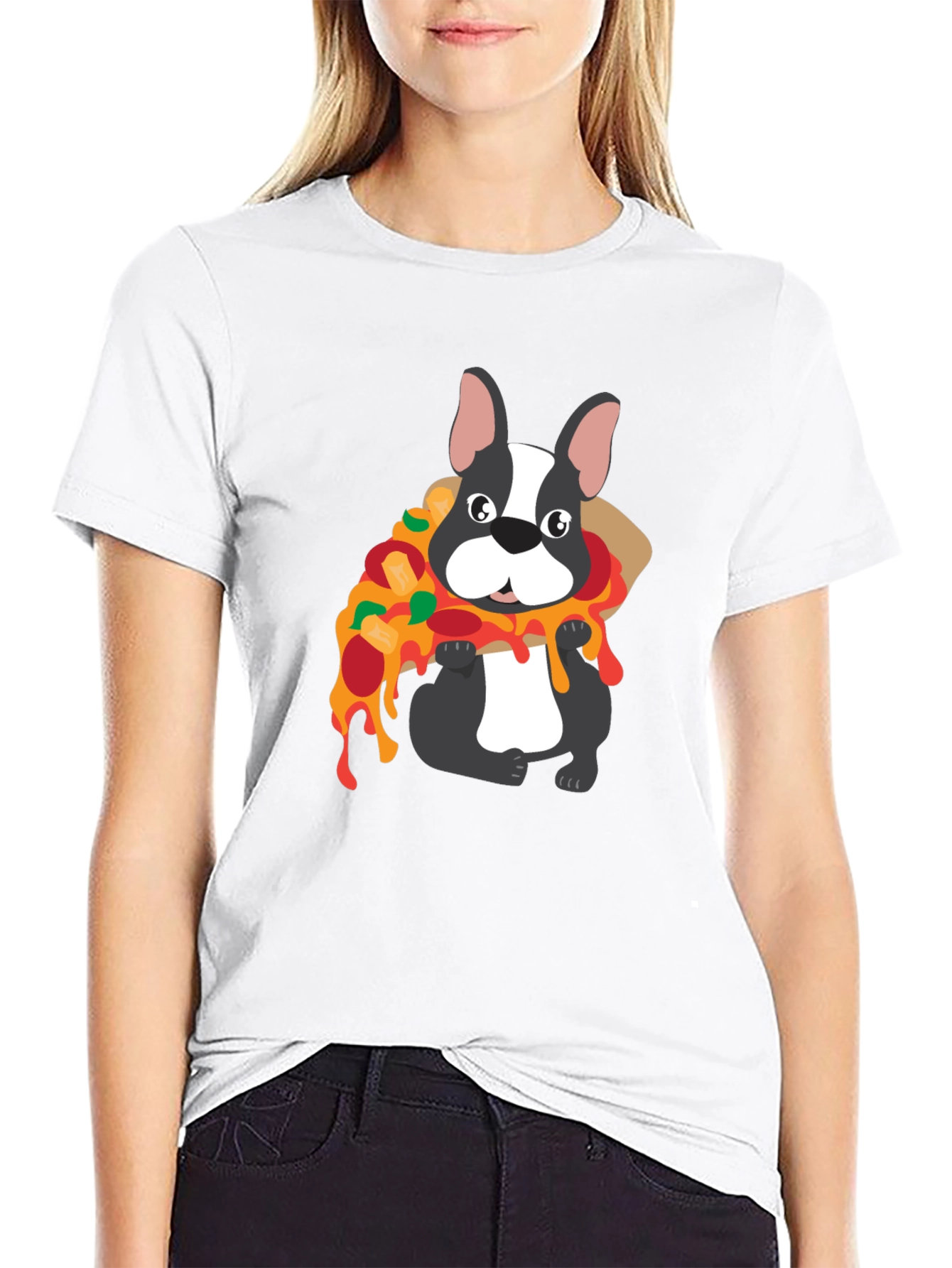 Dog with Pizza Graphic T-Shirt