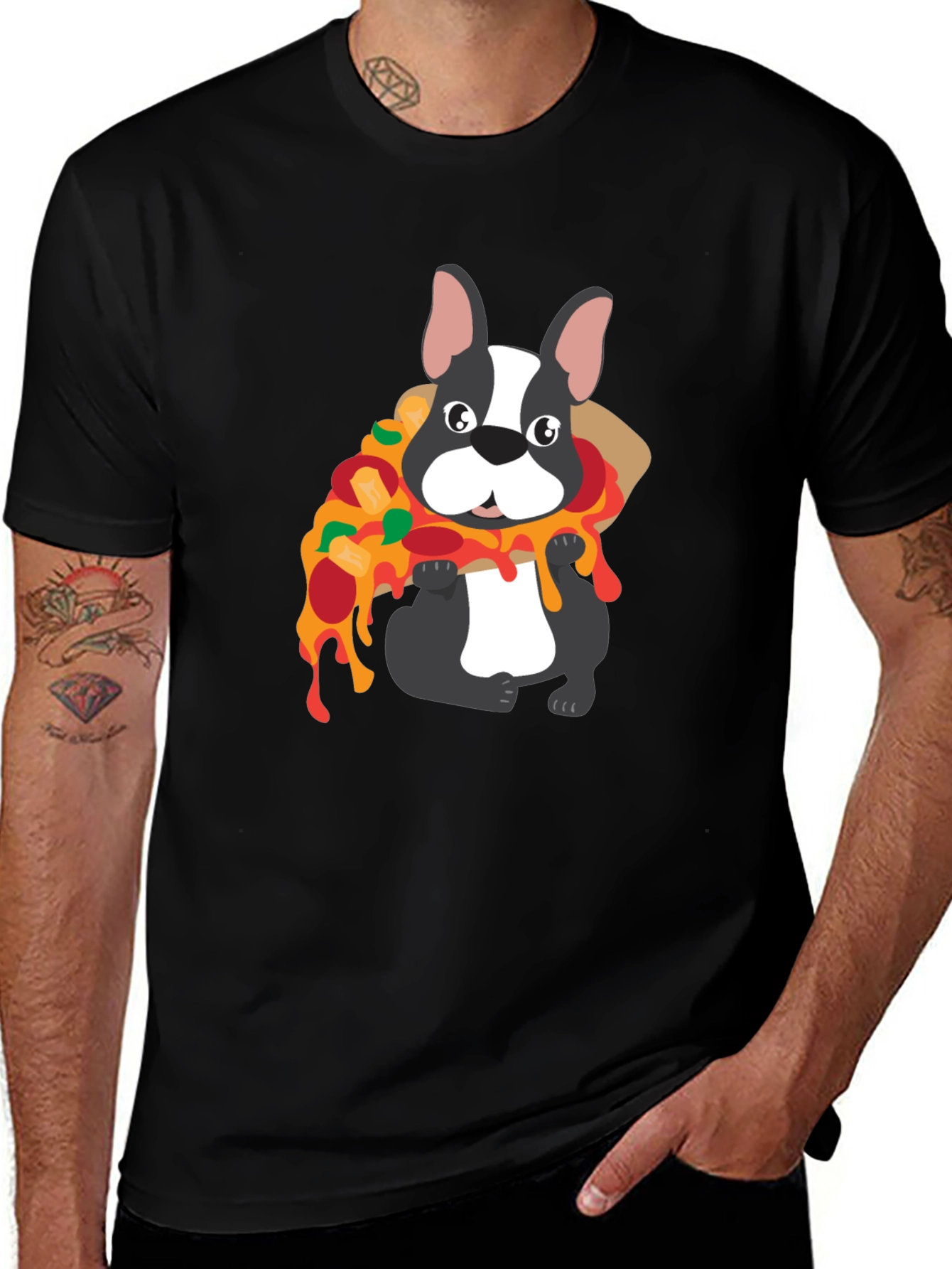Dog with Pizza Graphic T-Shirt
