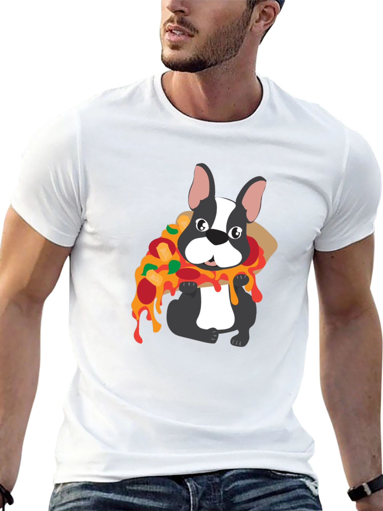 Dog with Pizza Graphic T-Shirt