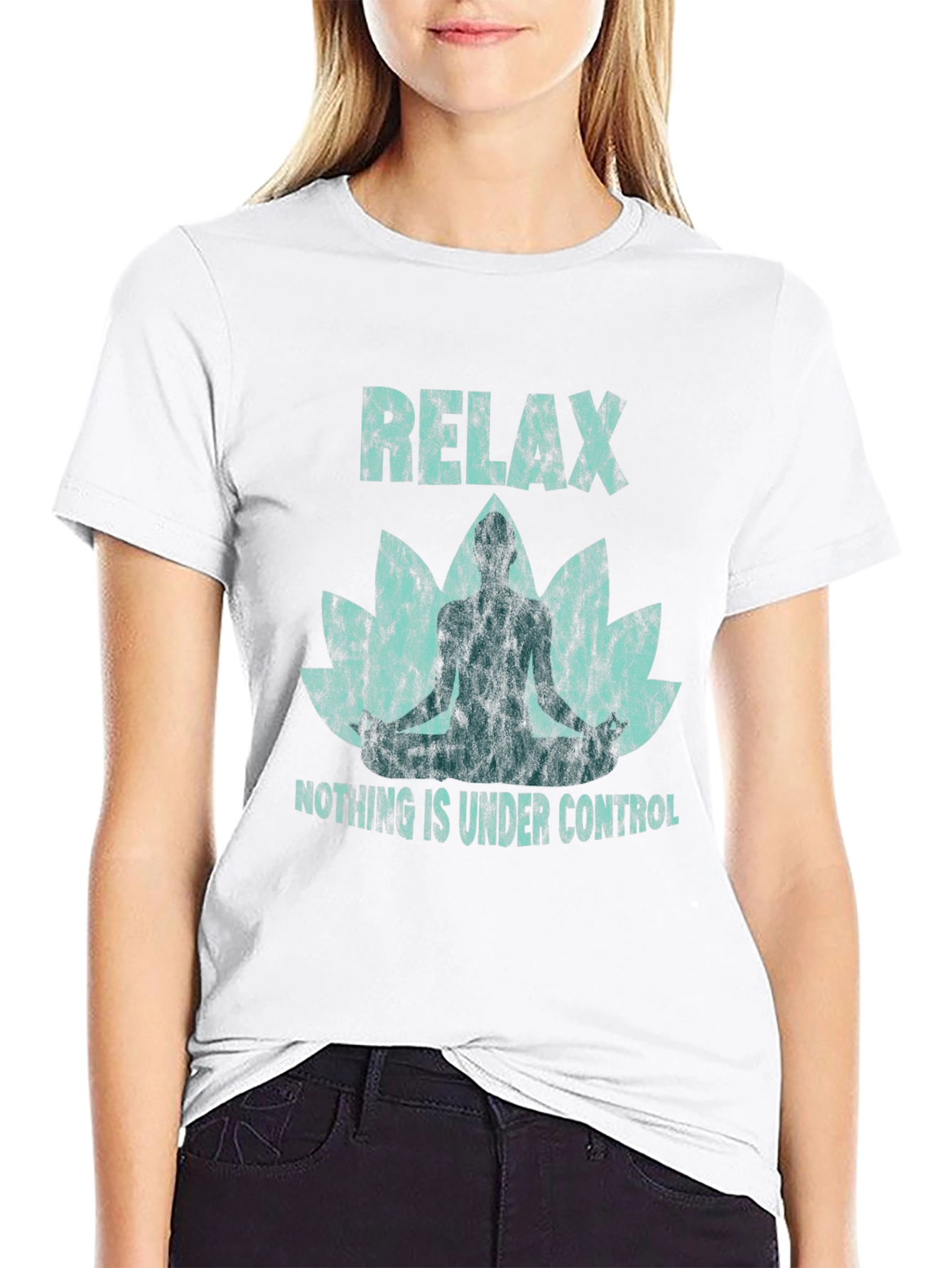 Relax Yoga Lotus Graphic Tee - Black Casual T-Shirt