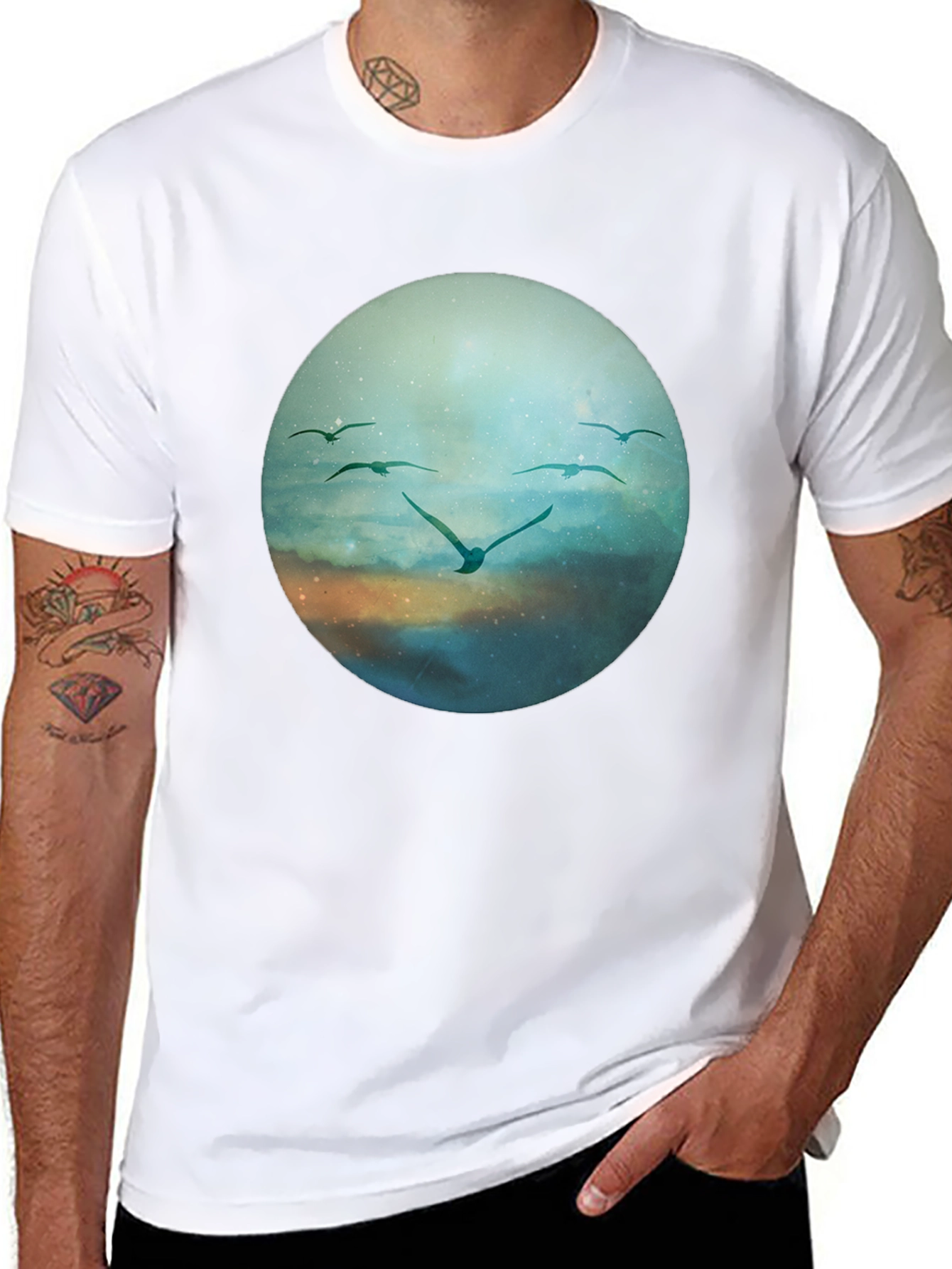 Bird Flight Graphic Tee - Black Cotton T-Shirt