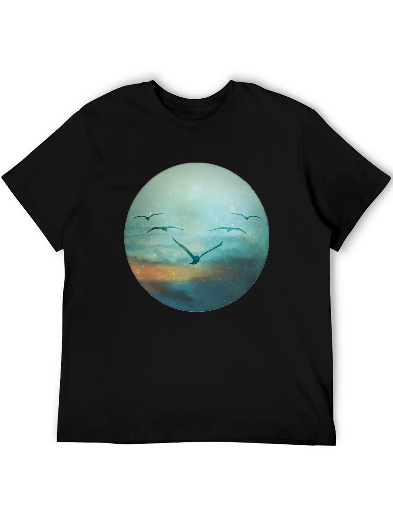 Bird Flight Graphic Tee - Black Cotton T-Shirt