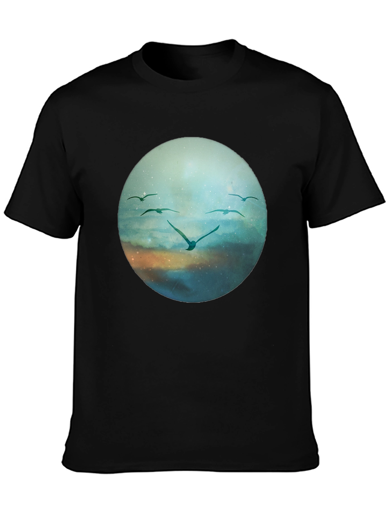 Bird Flight Graphic Tee - Black Cotton T-Shirt