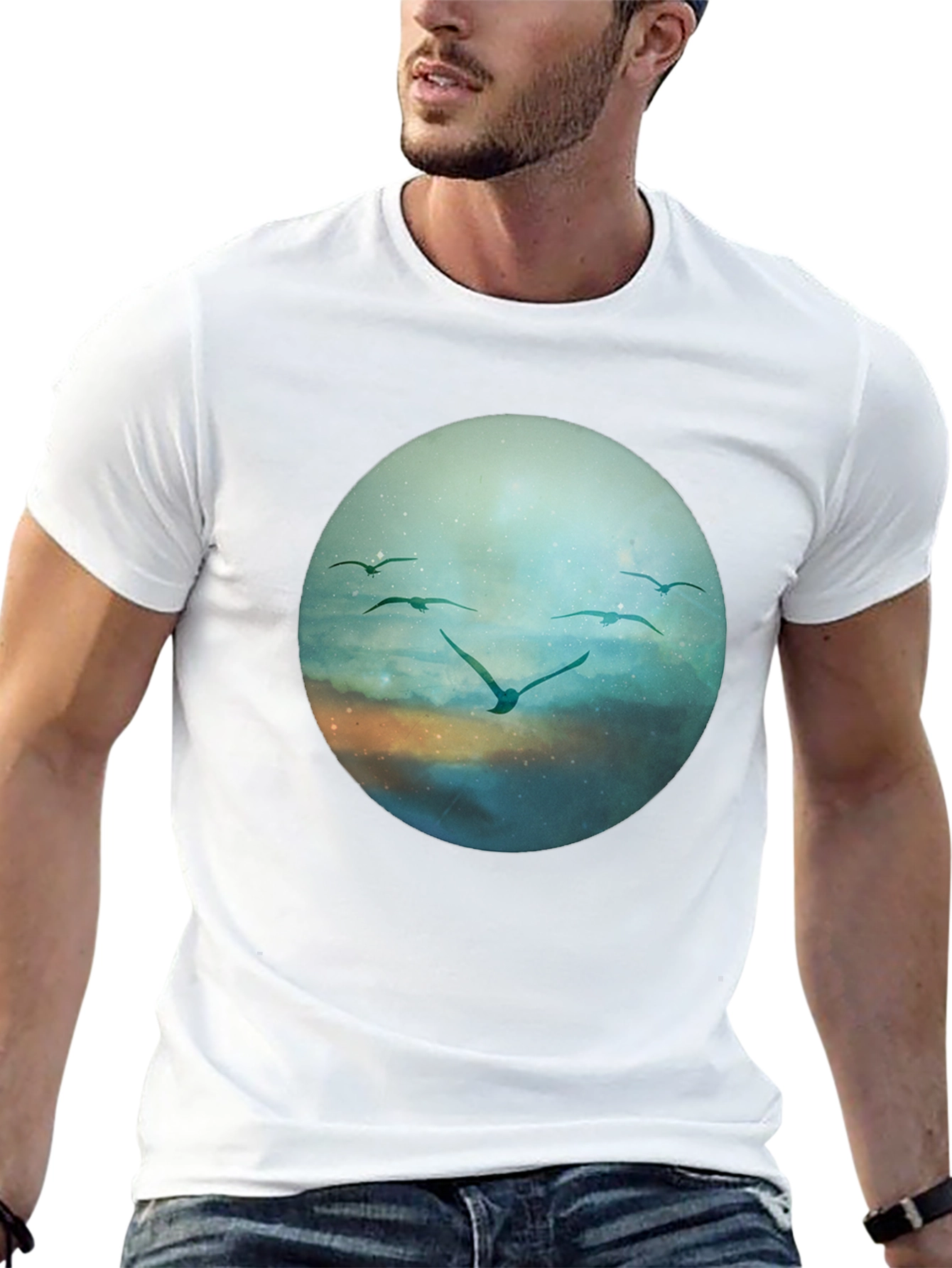 Bird Flight Graphic Tee - Black Cotton T-Shirt