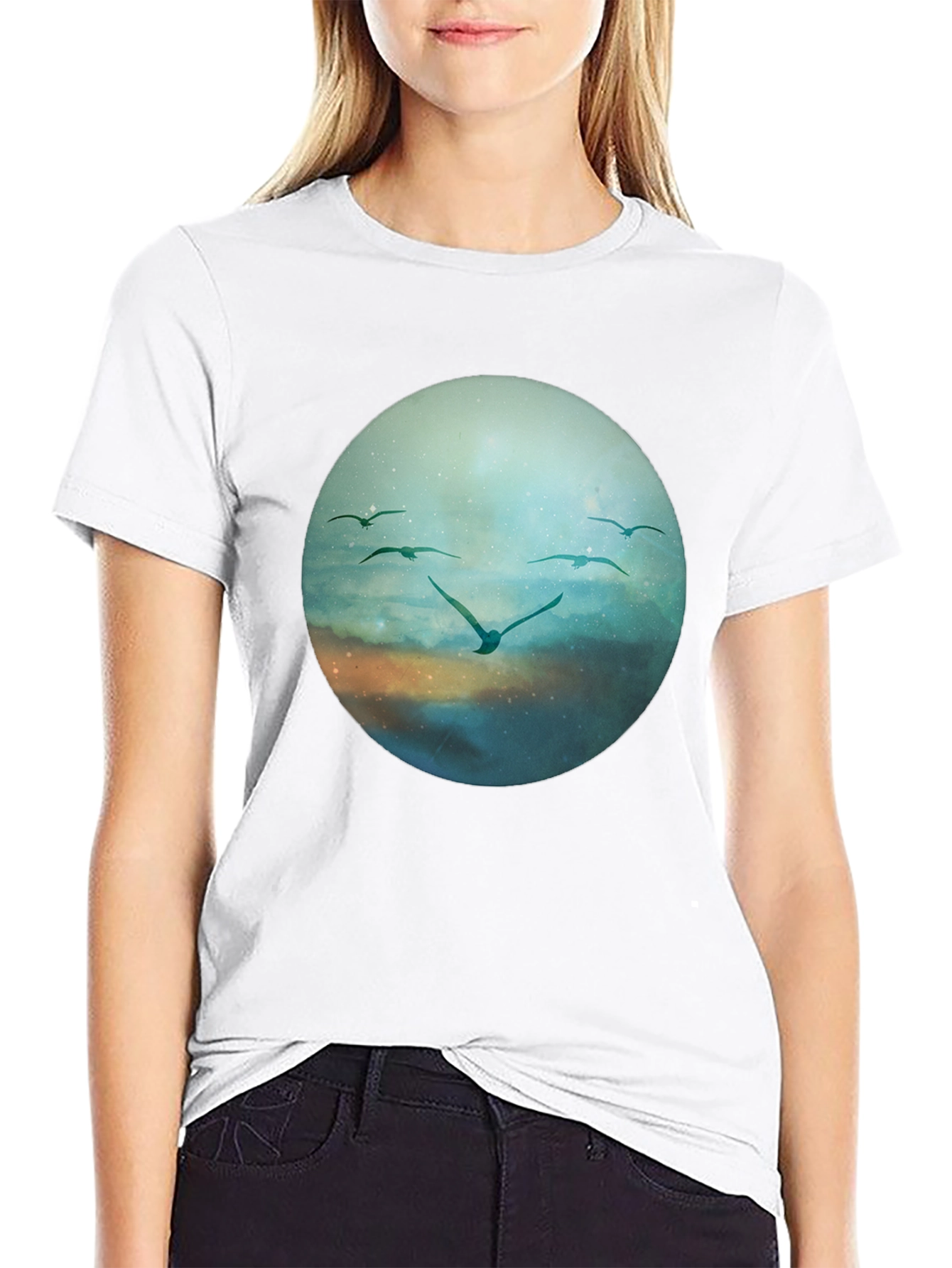 Bird Flight Graphic Tee - Black Cotton T-Shirt