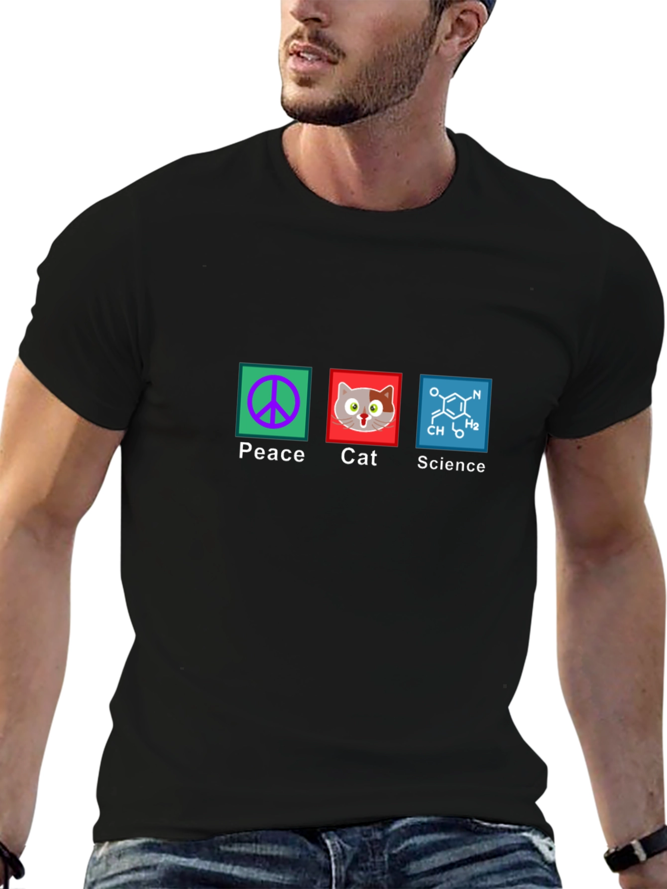 Peace Cat Science Graphic T-Shirt