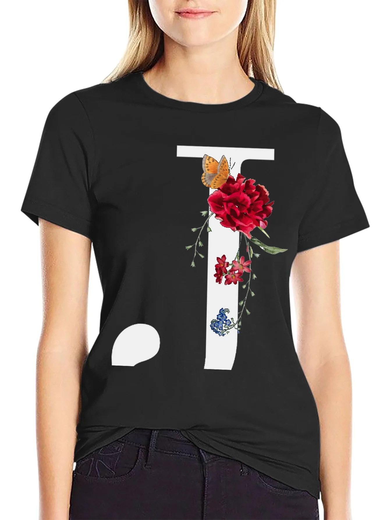 Floral Initial J Graphic Tee - Stylish Casual Wear