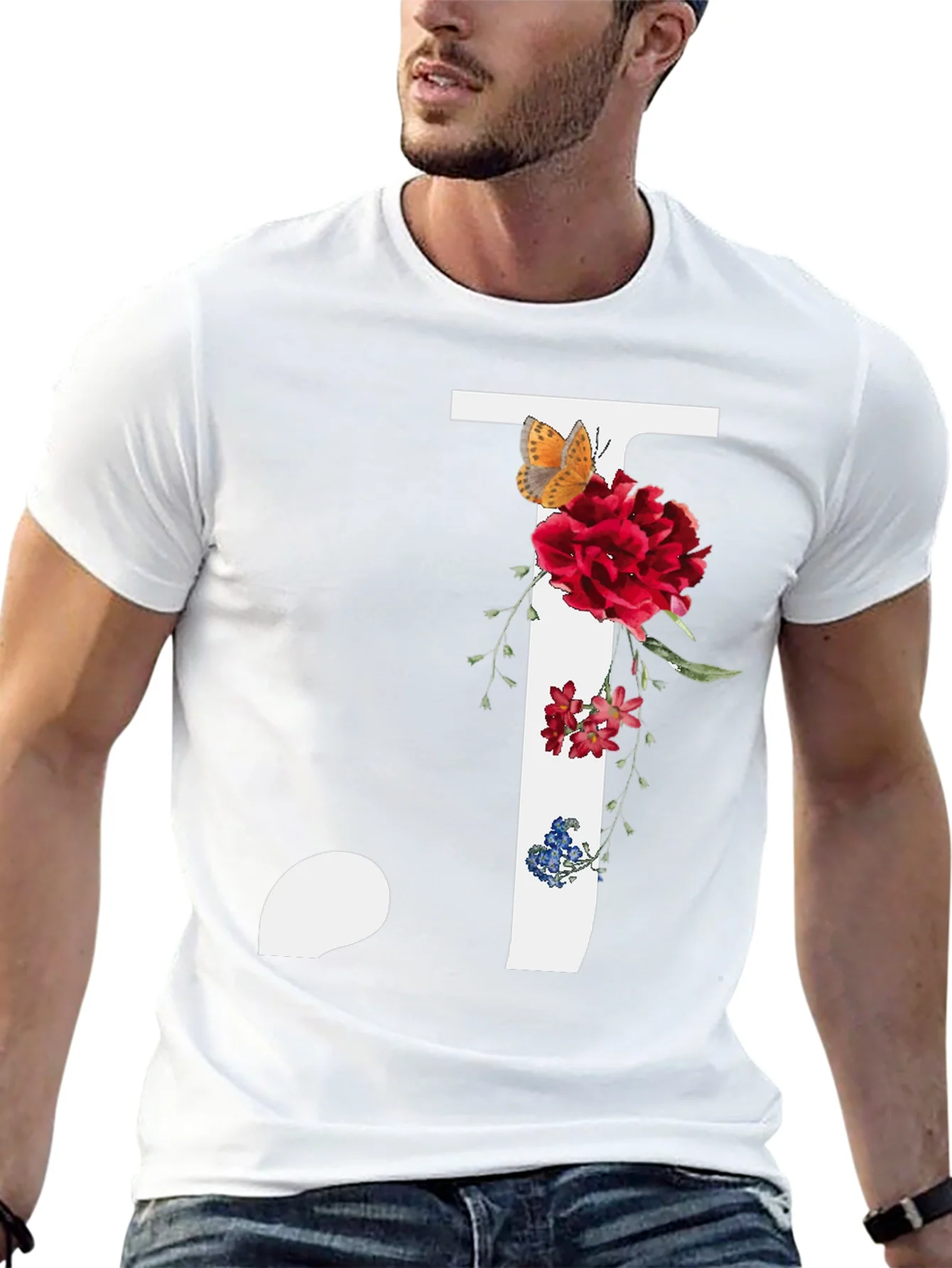 Floral Initial J Graphic Tee - Stylish Casual Wear