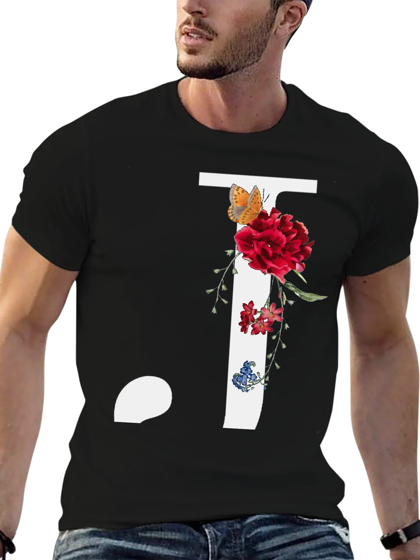 Floral Initial J Graphic Tee - Stylish Casual Wear