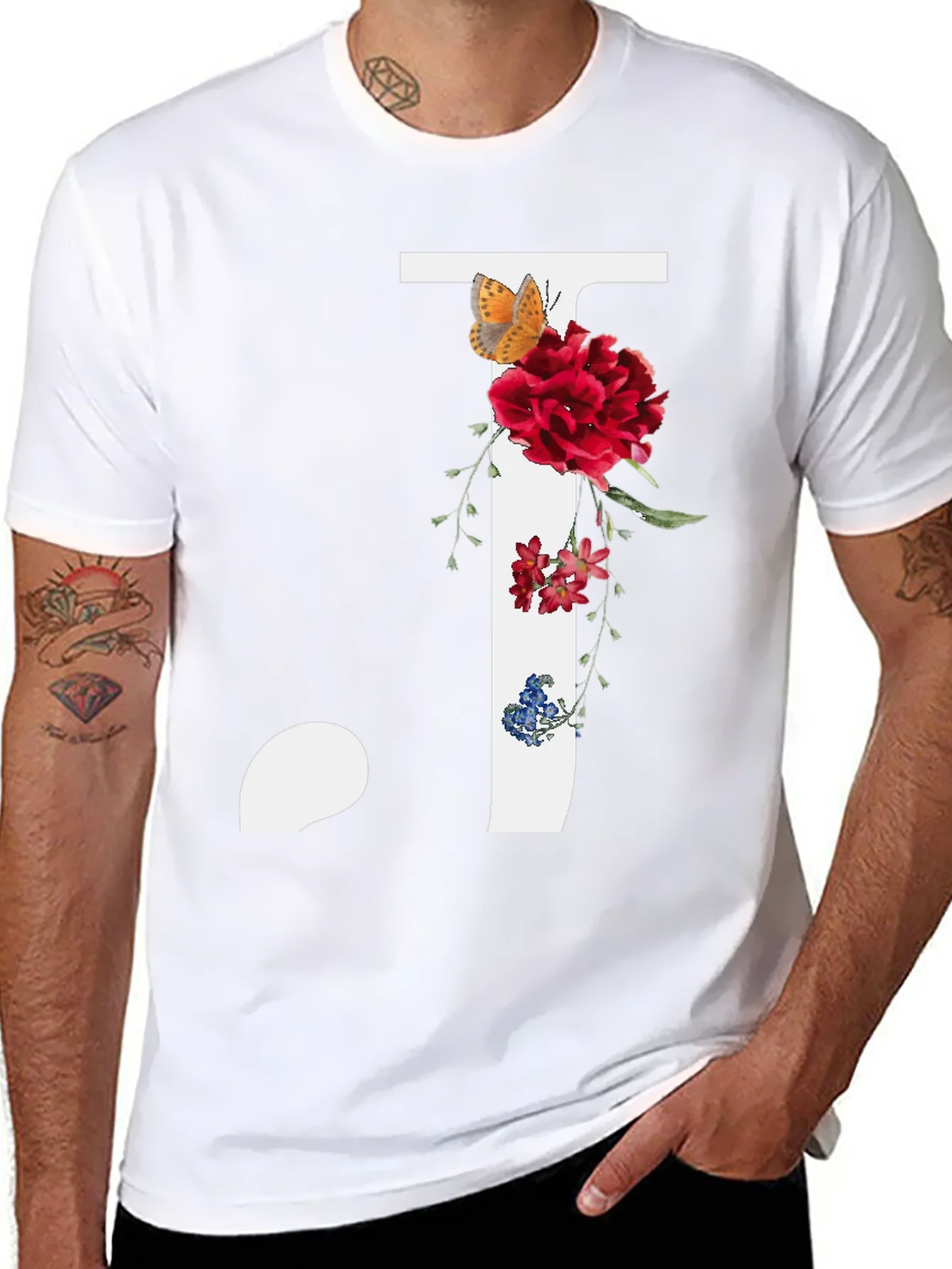 Floral Initial J Graphic Tee - Stylish Casual Wear
