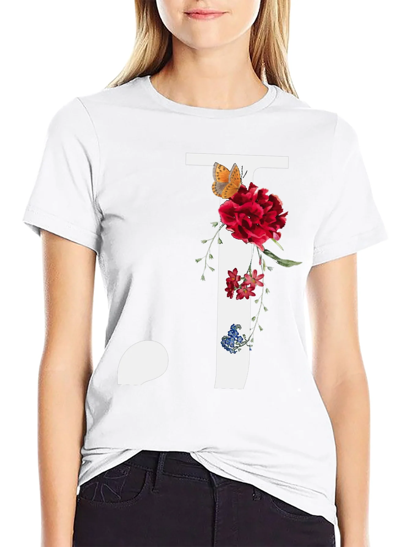 Floral Initial J Graphic Tee - Stylish Casual Wear