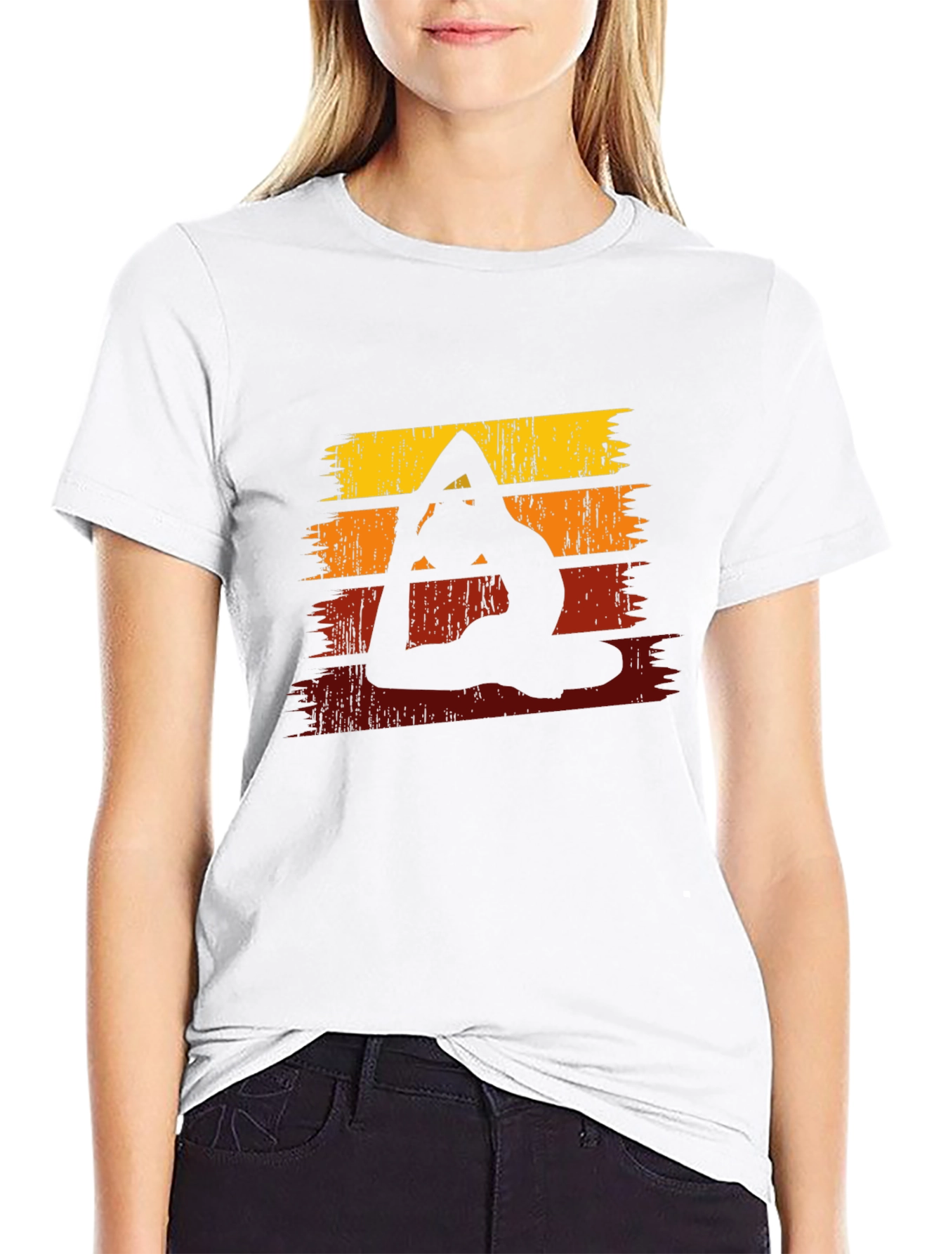 Yoga Silhouette Retro Striped Graphic Tee