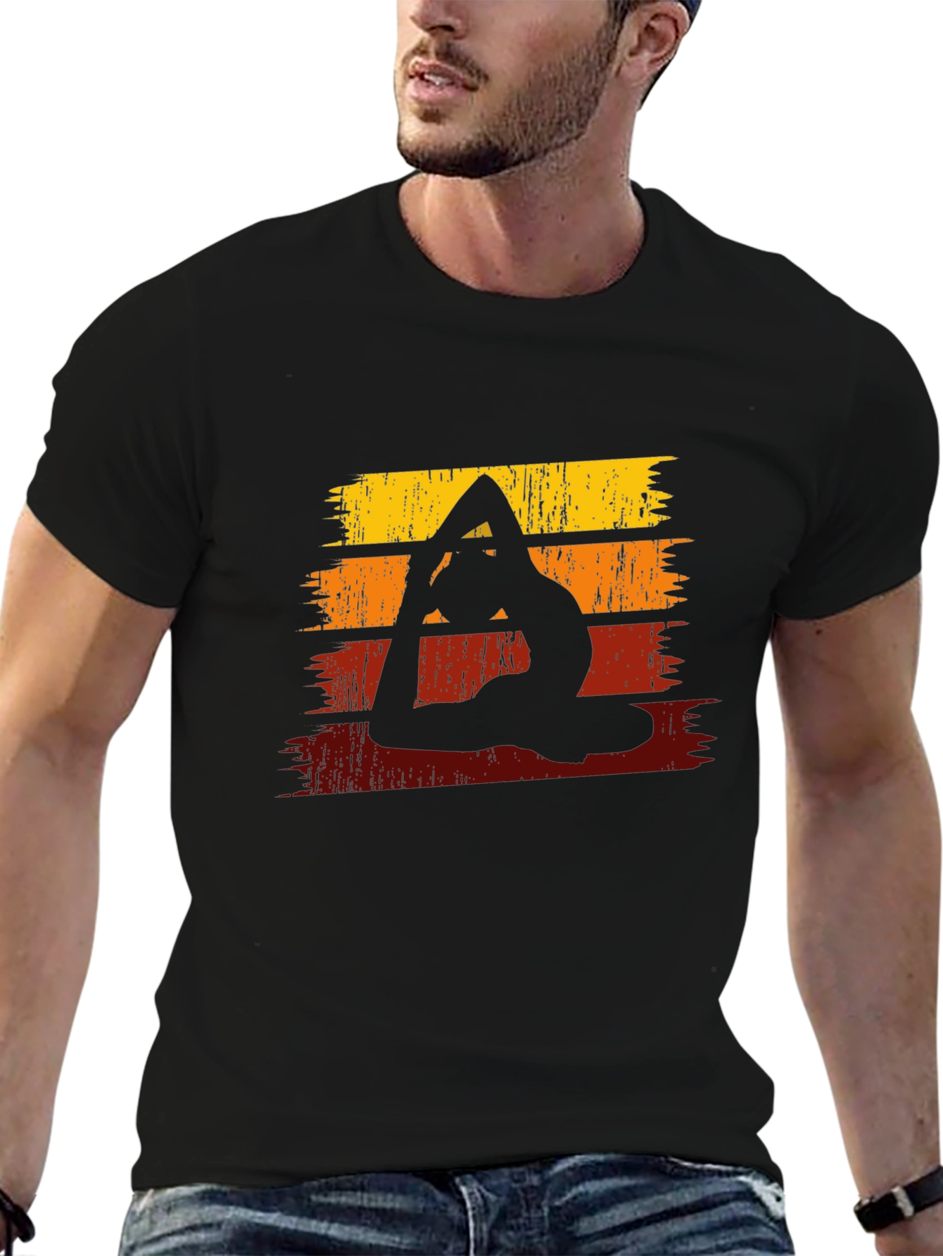 Yoga Silhouette Retro Striped Graphic Tee