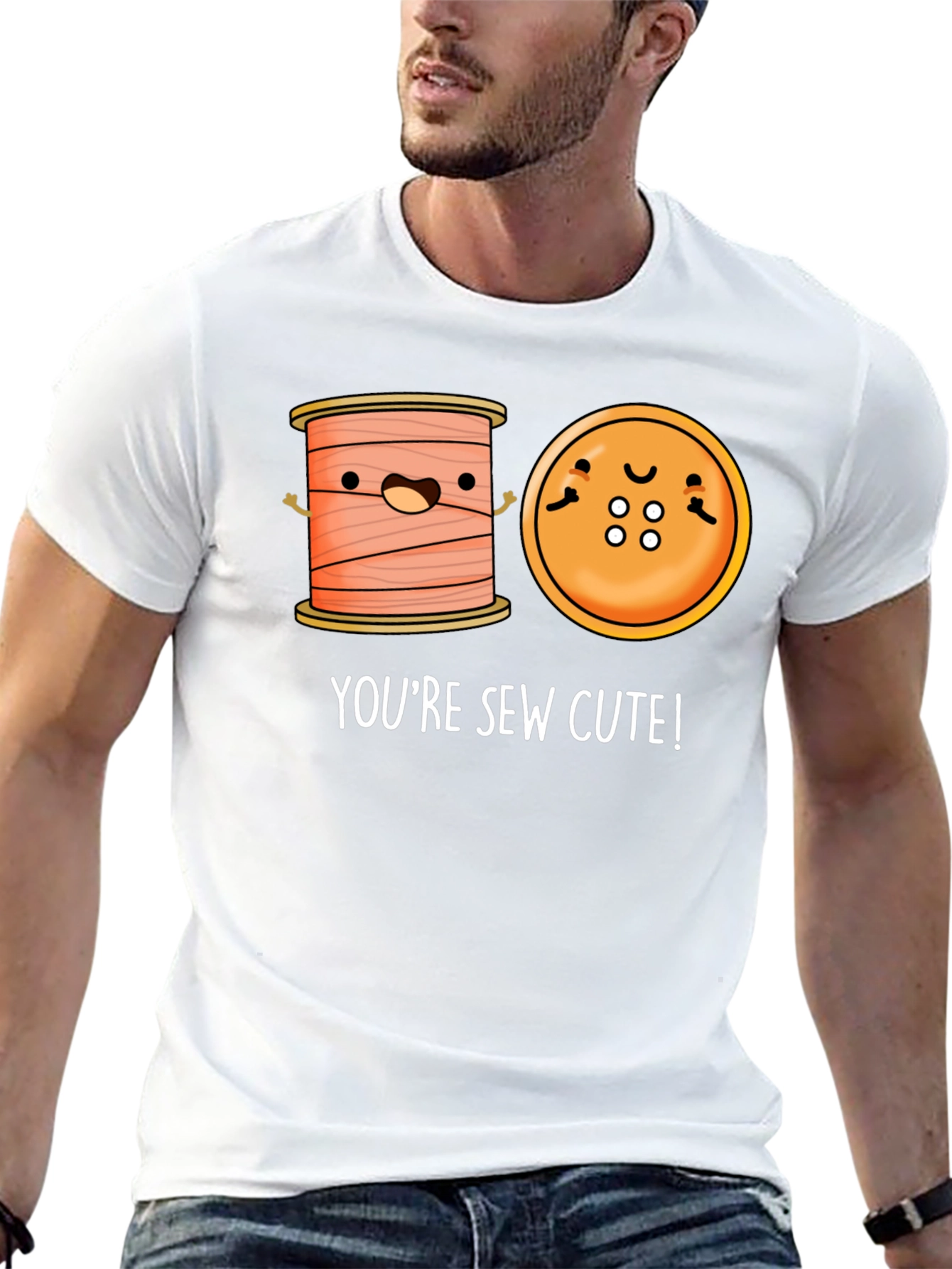 Sew Cute Cartoon Graphic Black T-Shirt