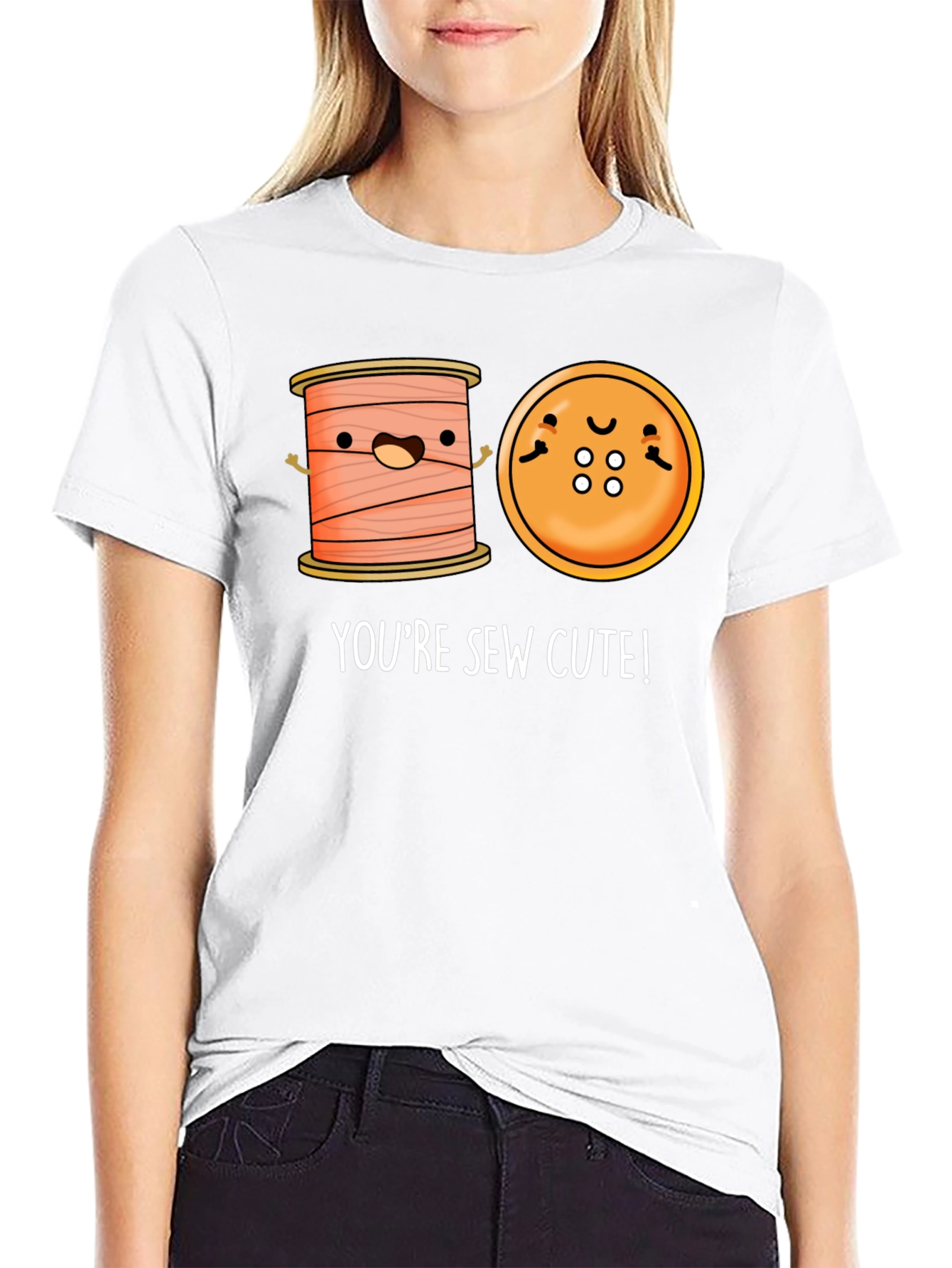 Sew Cute Cartoon Graphic Black T-Shirt