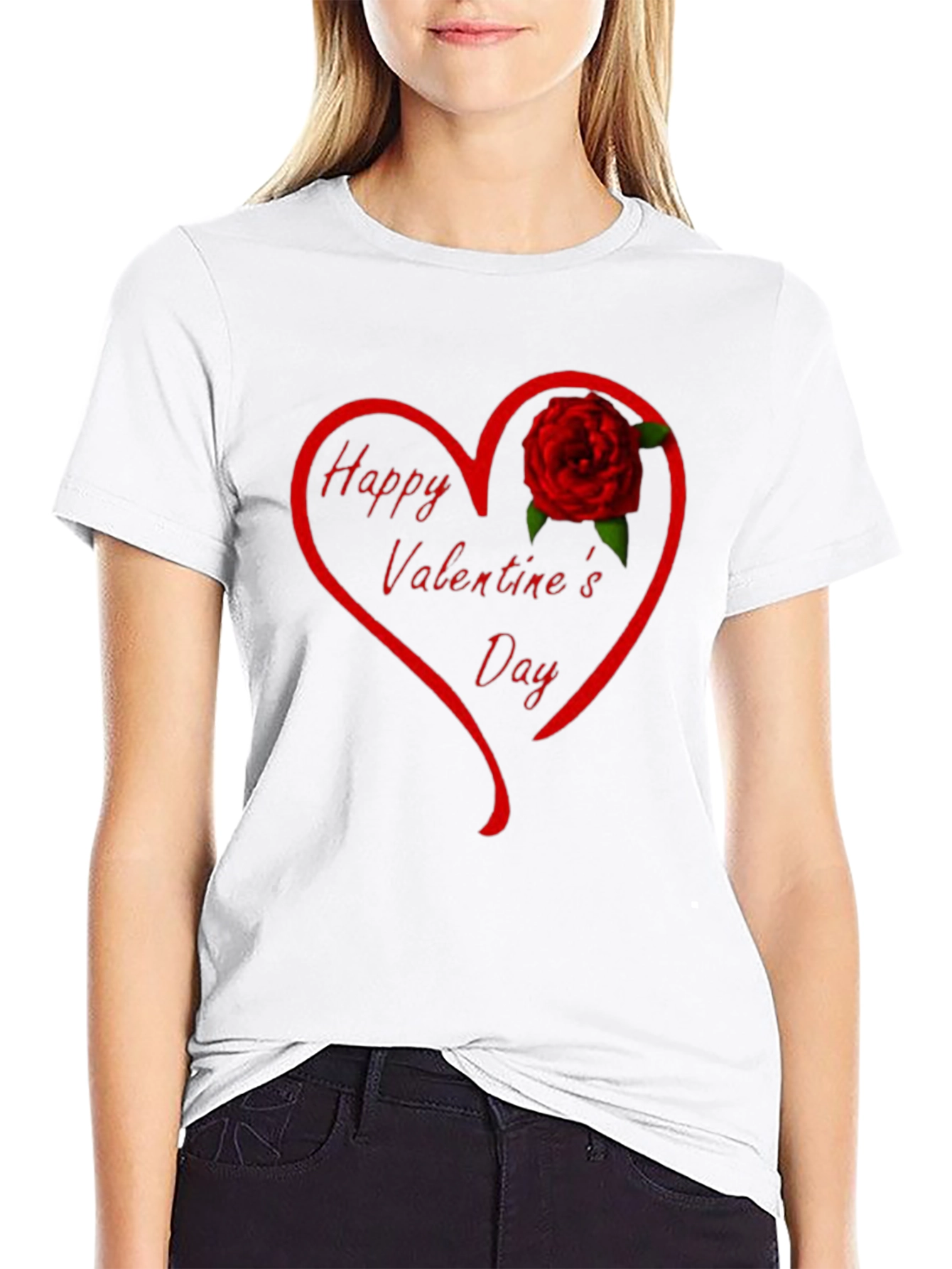 Valentines Day Heart Rose Graphic T-Shirt