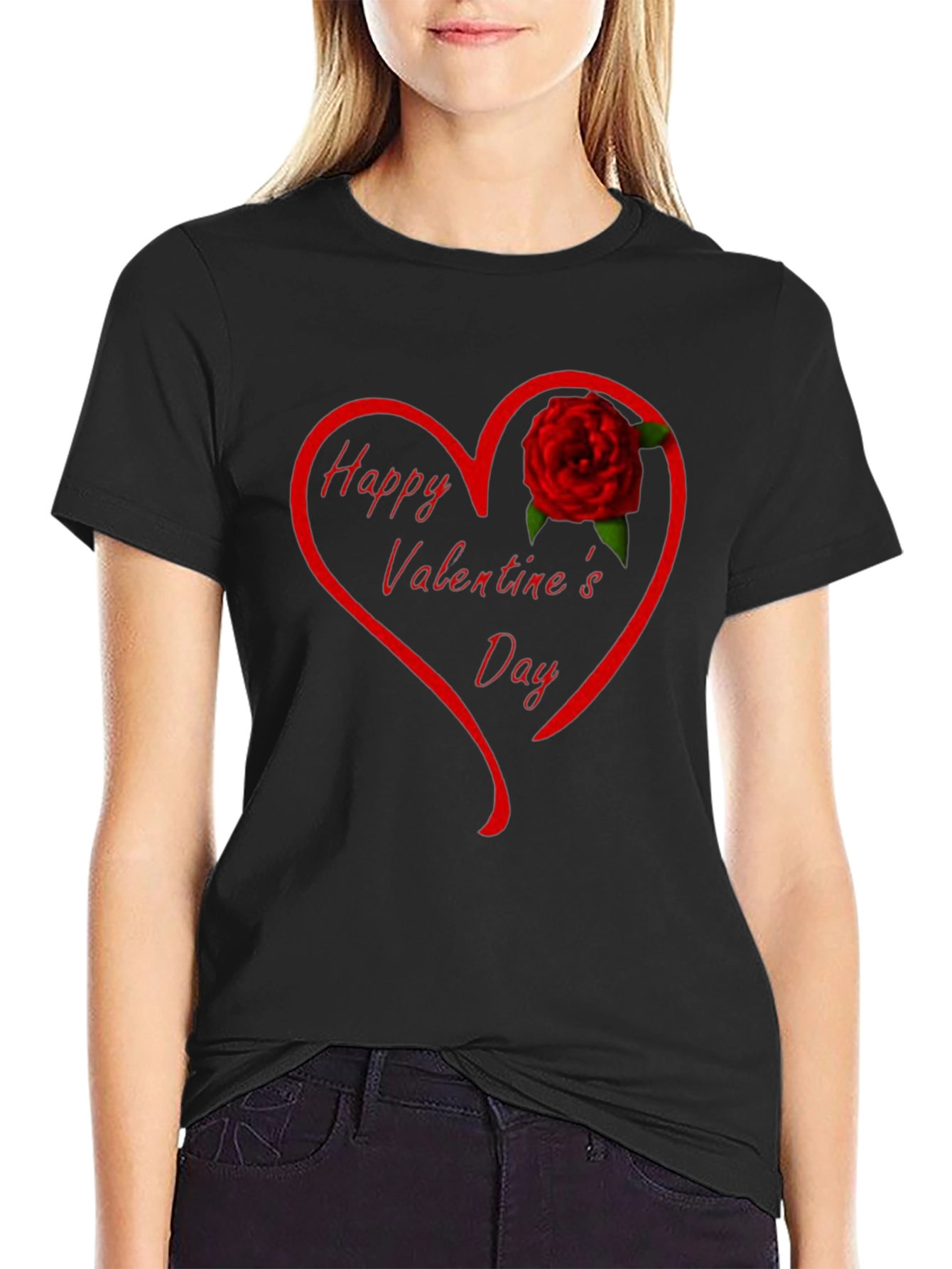 Valentines Day Heart Rose Graphic T-Shirt