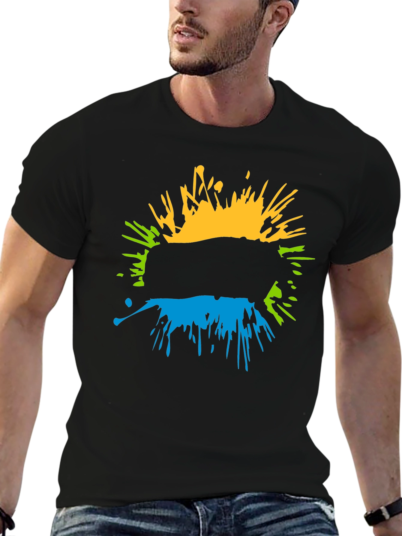 Abstract Splatter Graphic Black T-Shirt