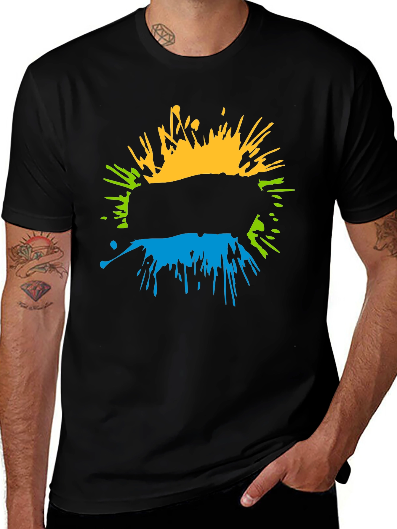 Abstract Splatter Graphic Black T-Shirt